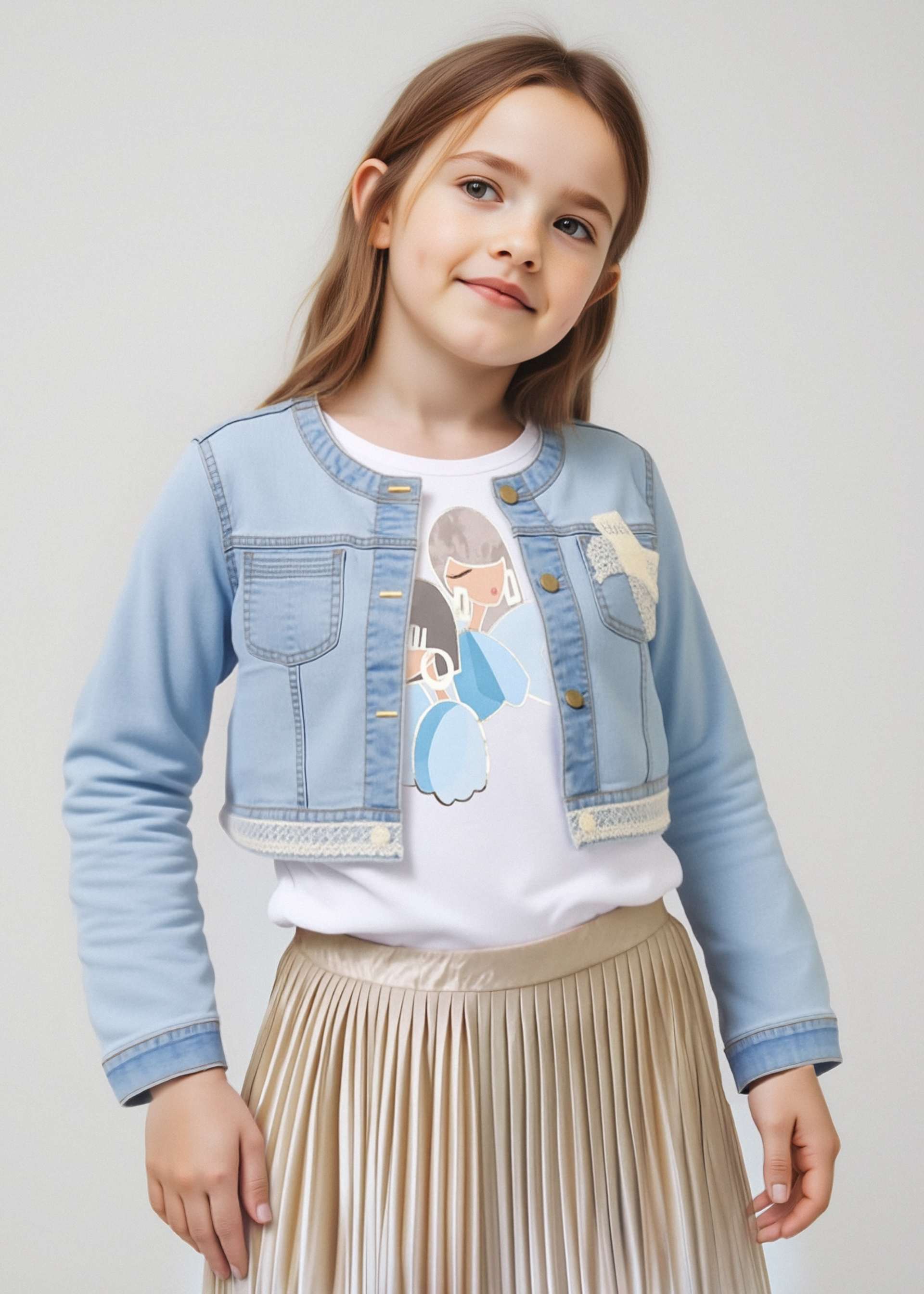 Giubbotto jeans dettagli pizzo bambina