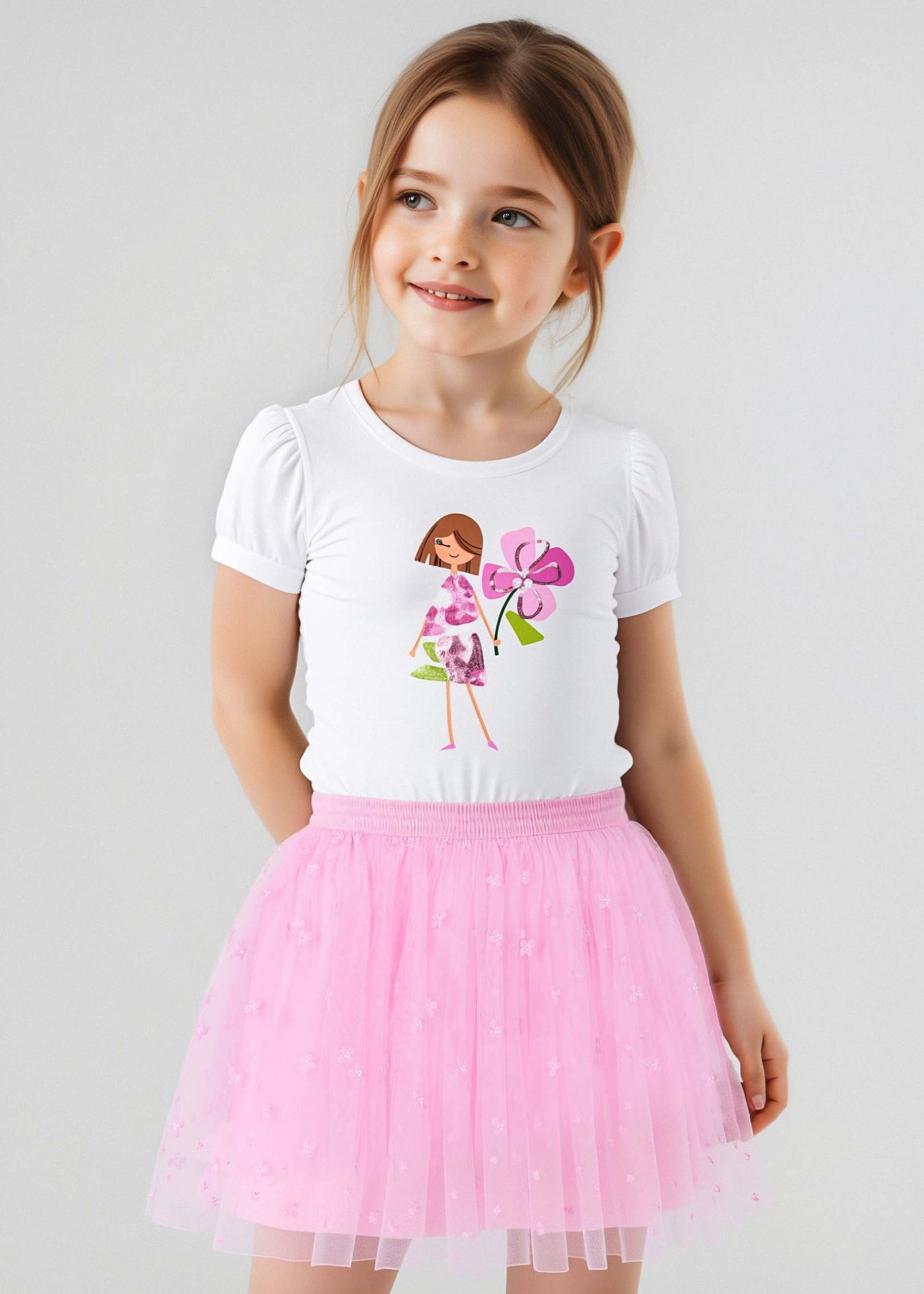 Conjunto falda tul y playera niña