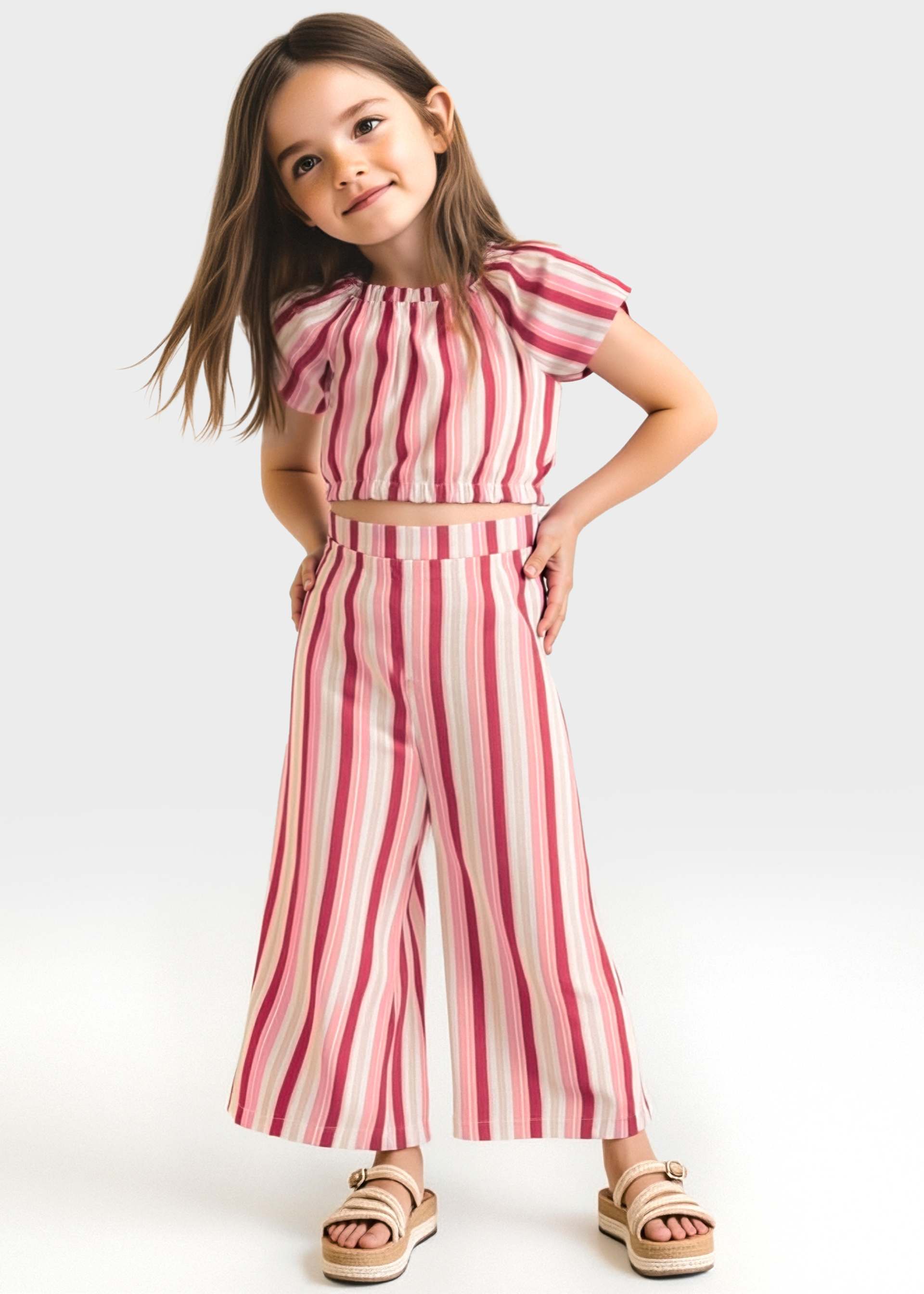 Conjunto de pantalón largo y playera rayas niña