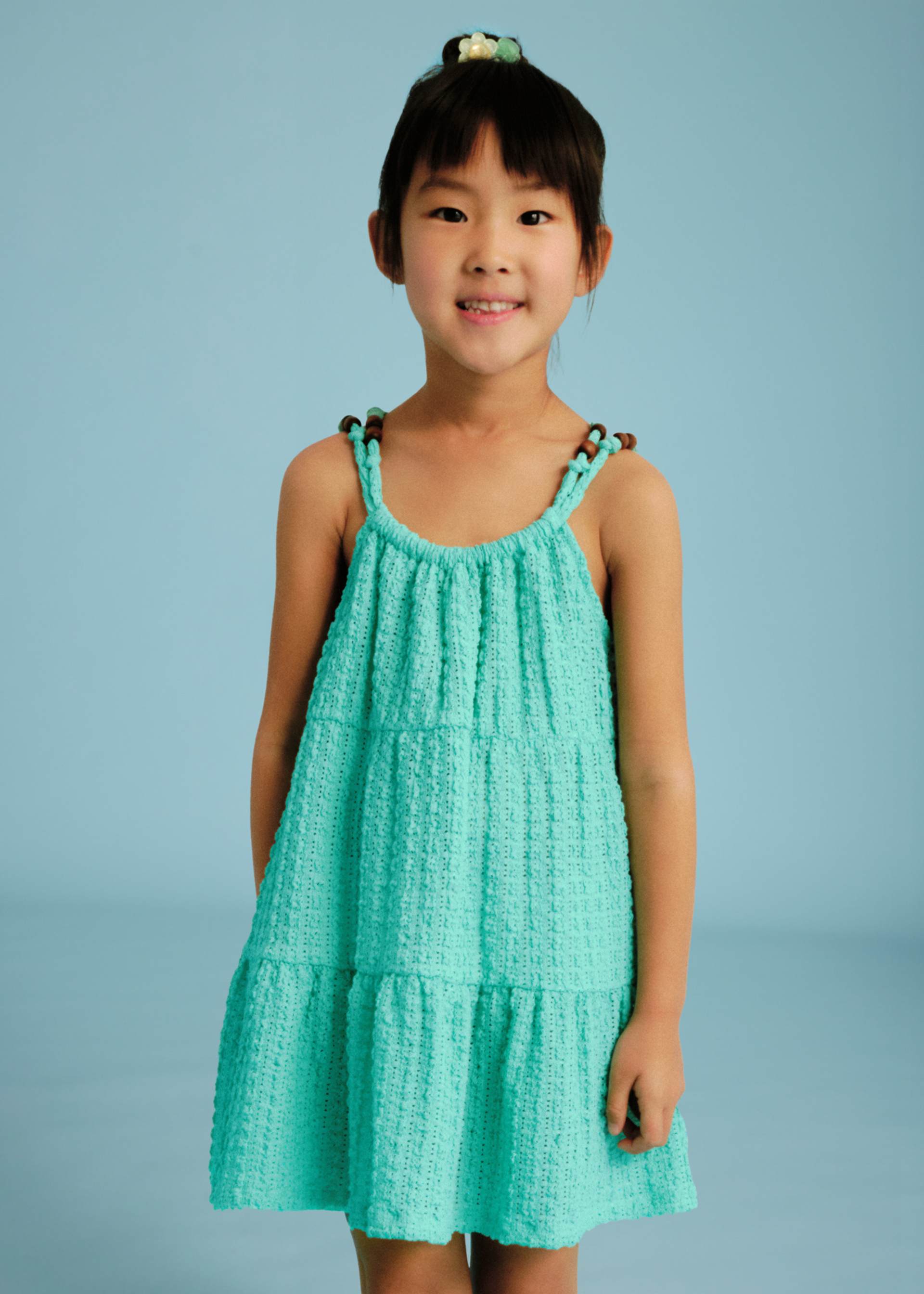 Robe ajourée avec perles fille