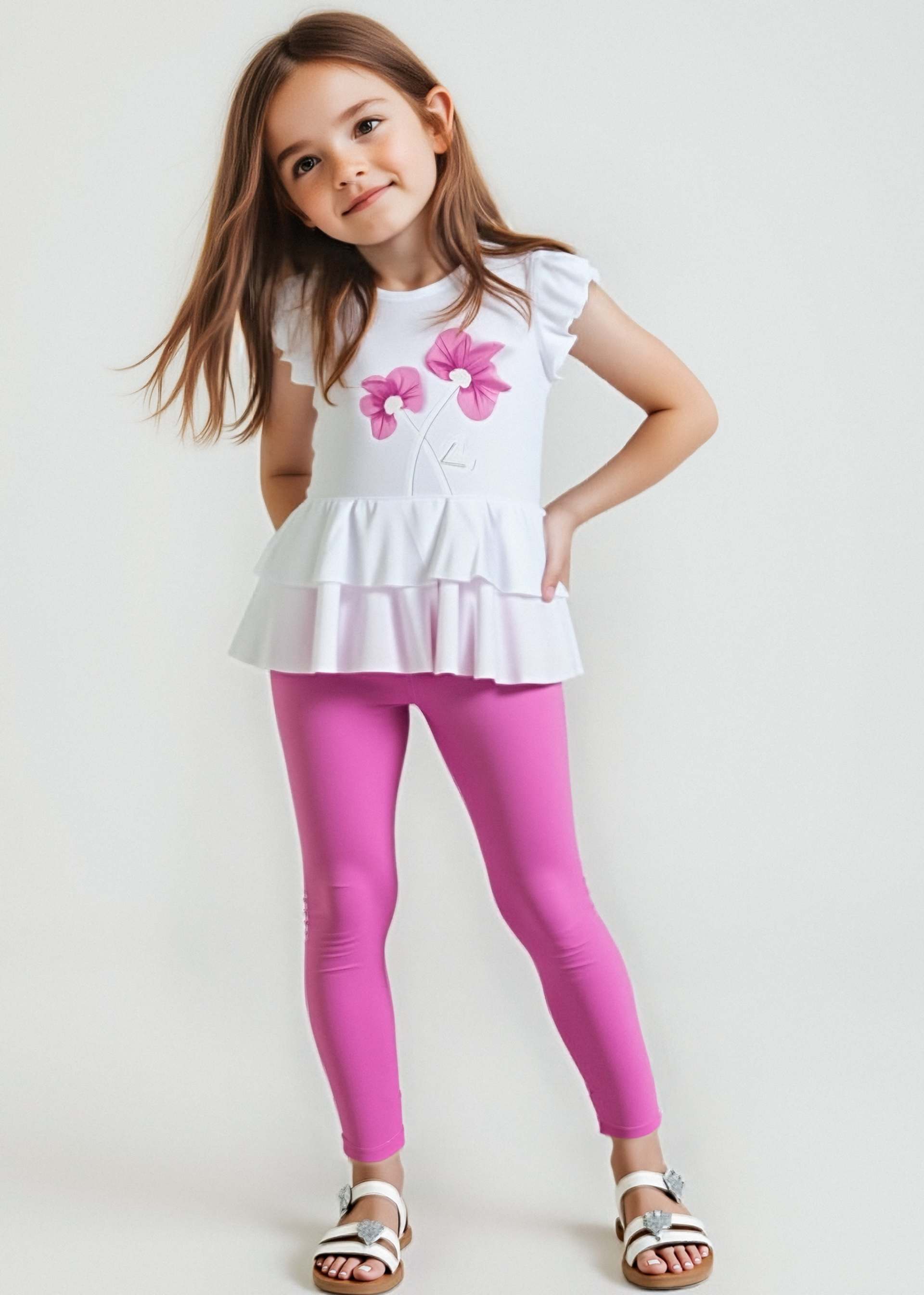 Set colanti si tricou flori fetita