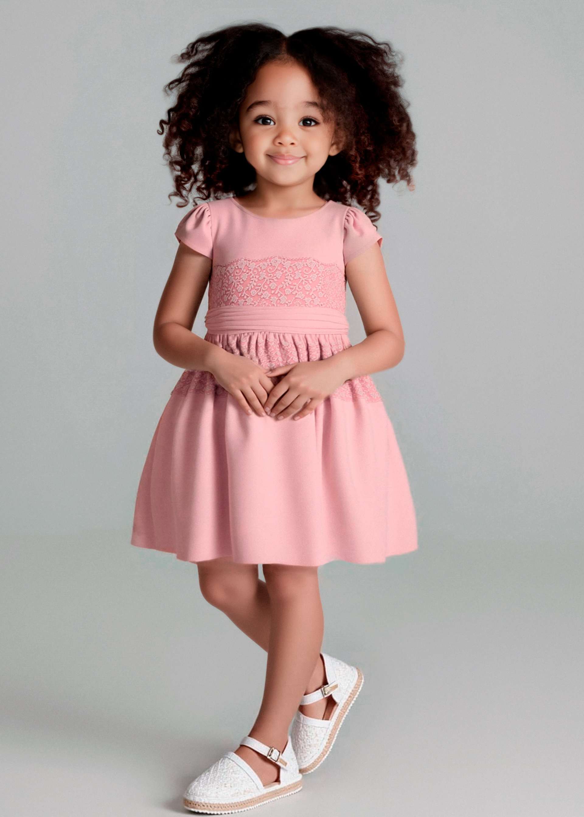 Robe à détails en dentelle avec ceinture fille Robe à détails en dentelle avec ceinture fille