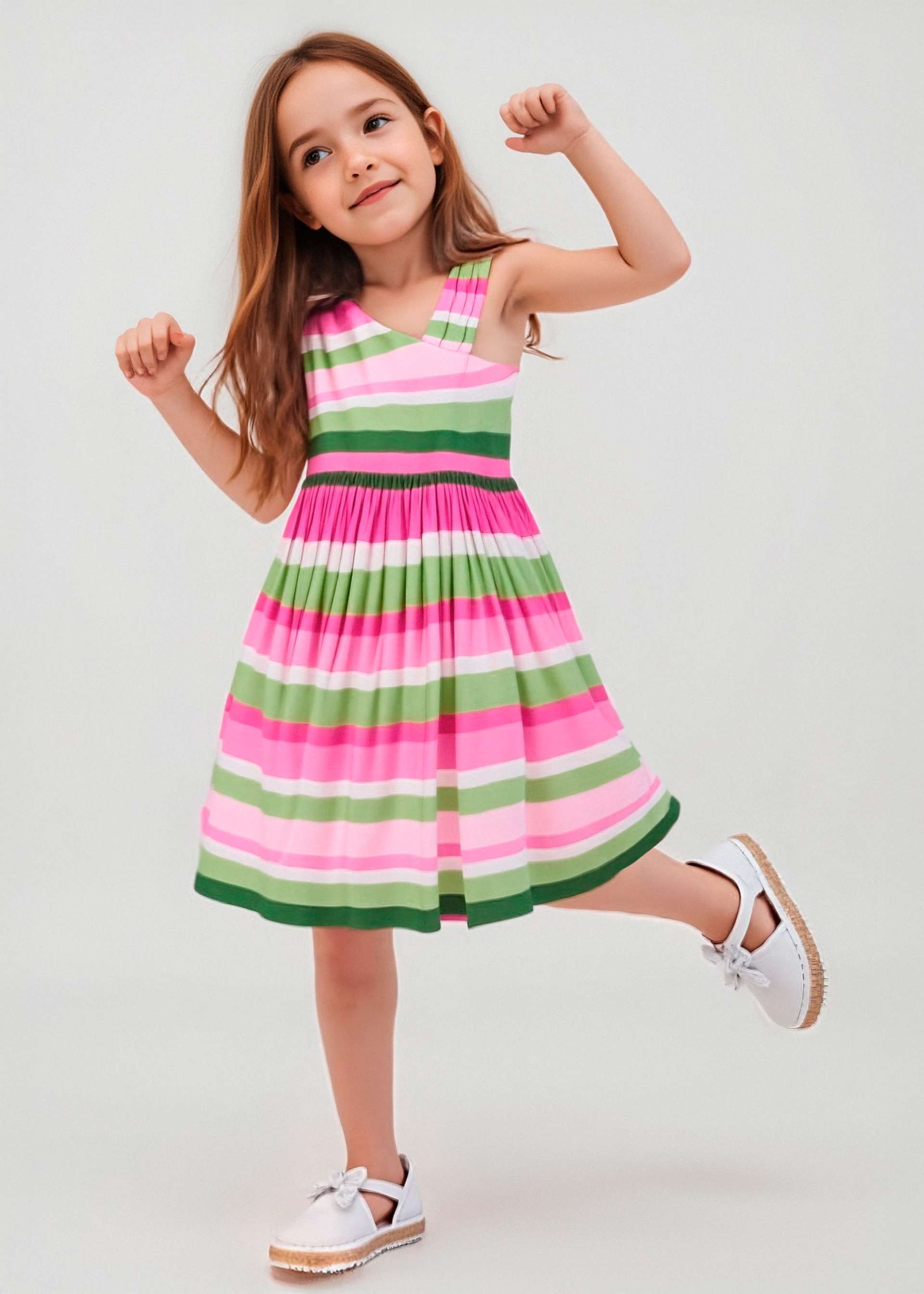 Girl Asymmetric Striped Dress