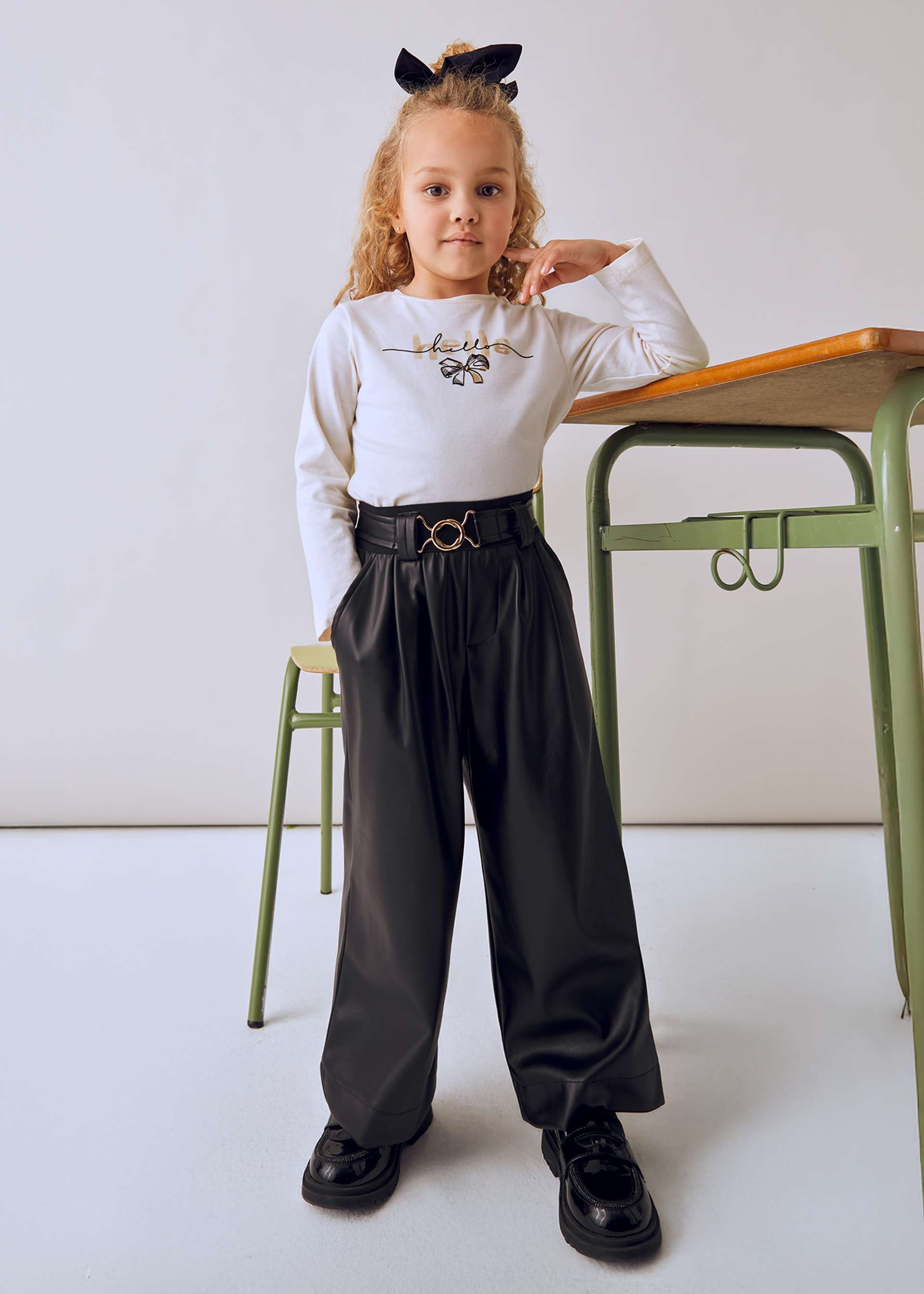Girls leatherette trousers with belt