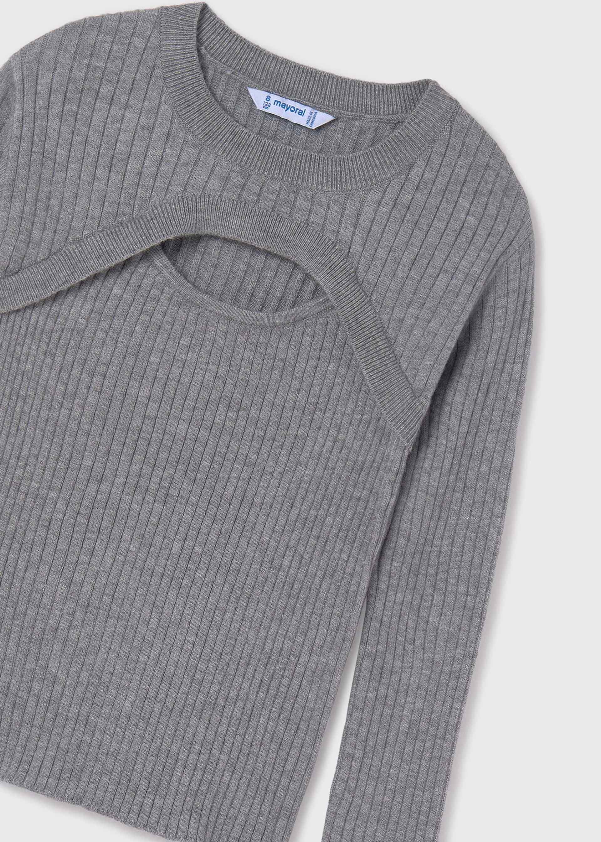 Pull côtelé avec fente fille