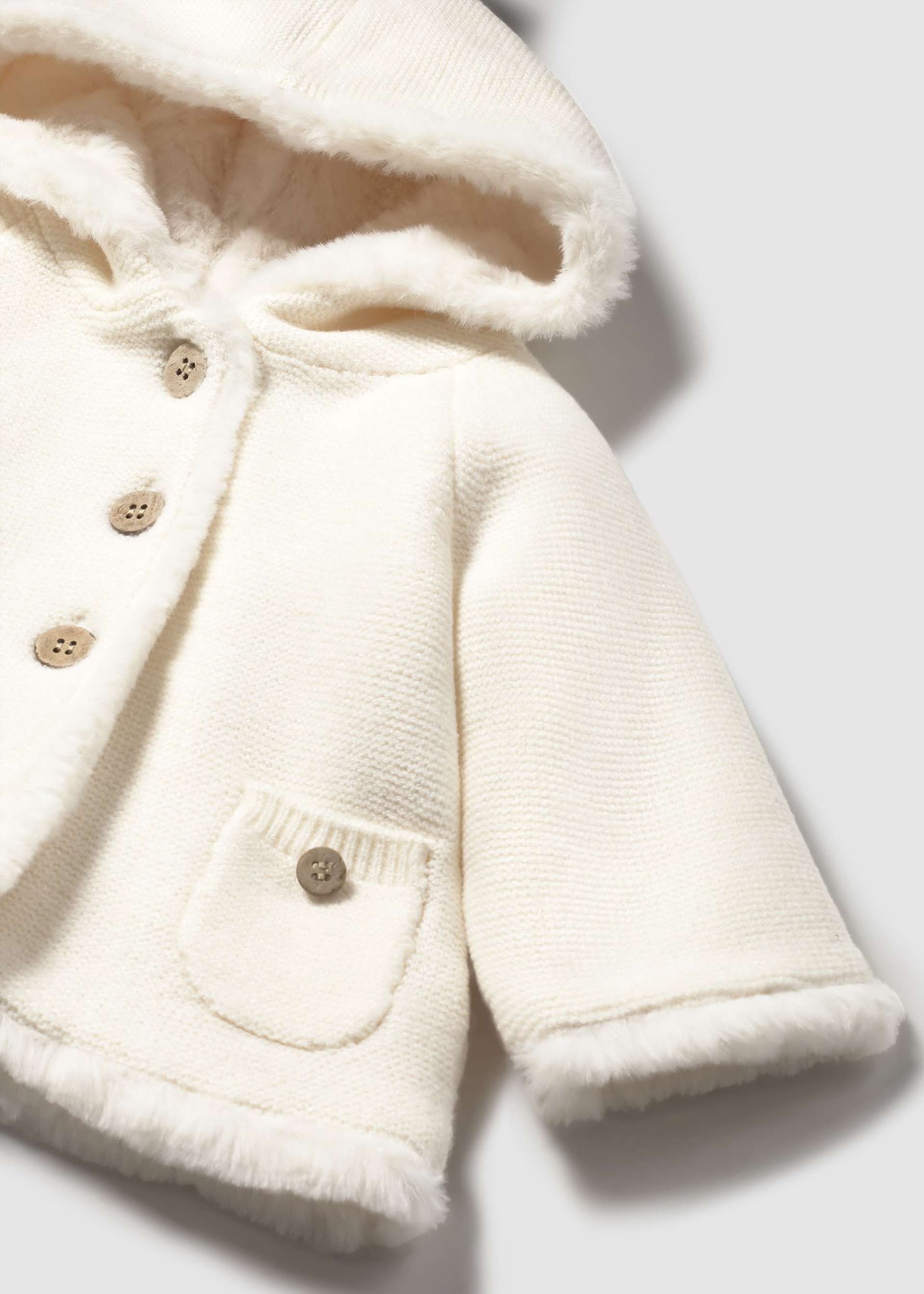 Newborn Girl Knit Jacket with Faux Fur
