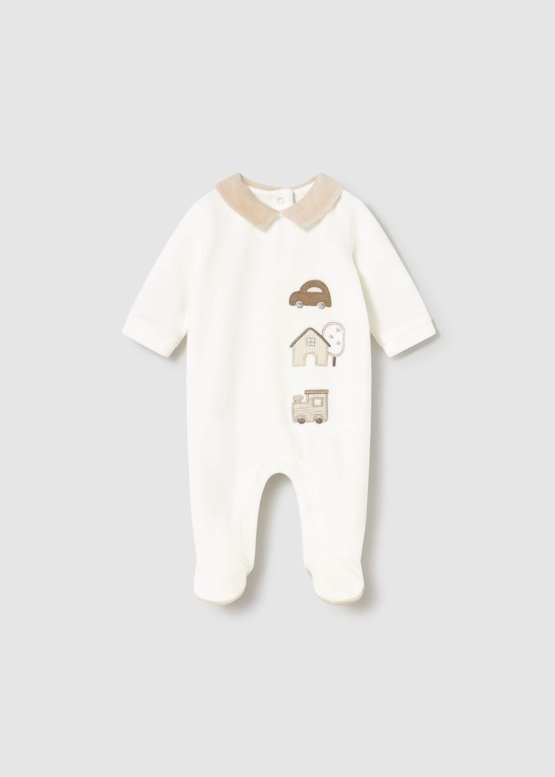 Newborn Boy Collared Velour One Piece