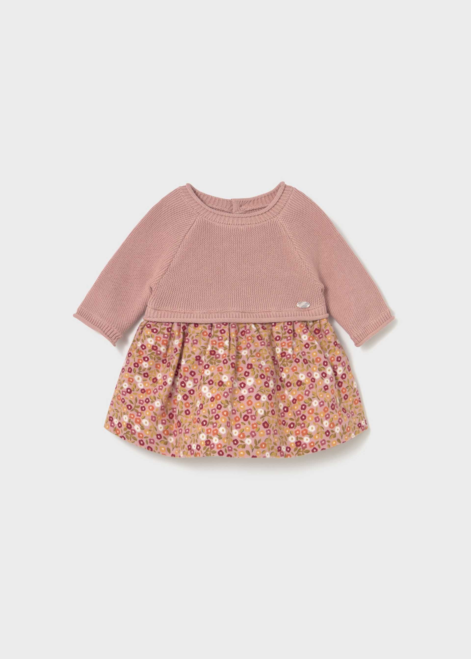 Vestido tricô e bombazina recém nascida