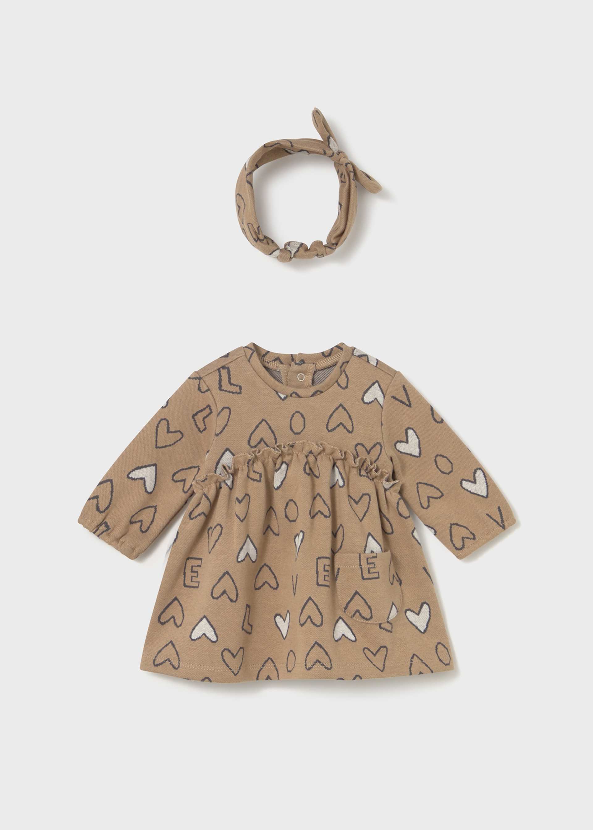 Newborn Girl Jacquard Dress with Headband