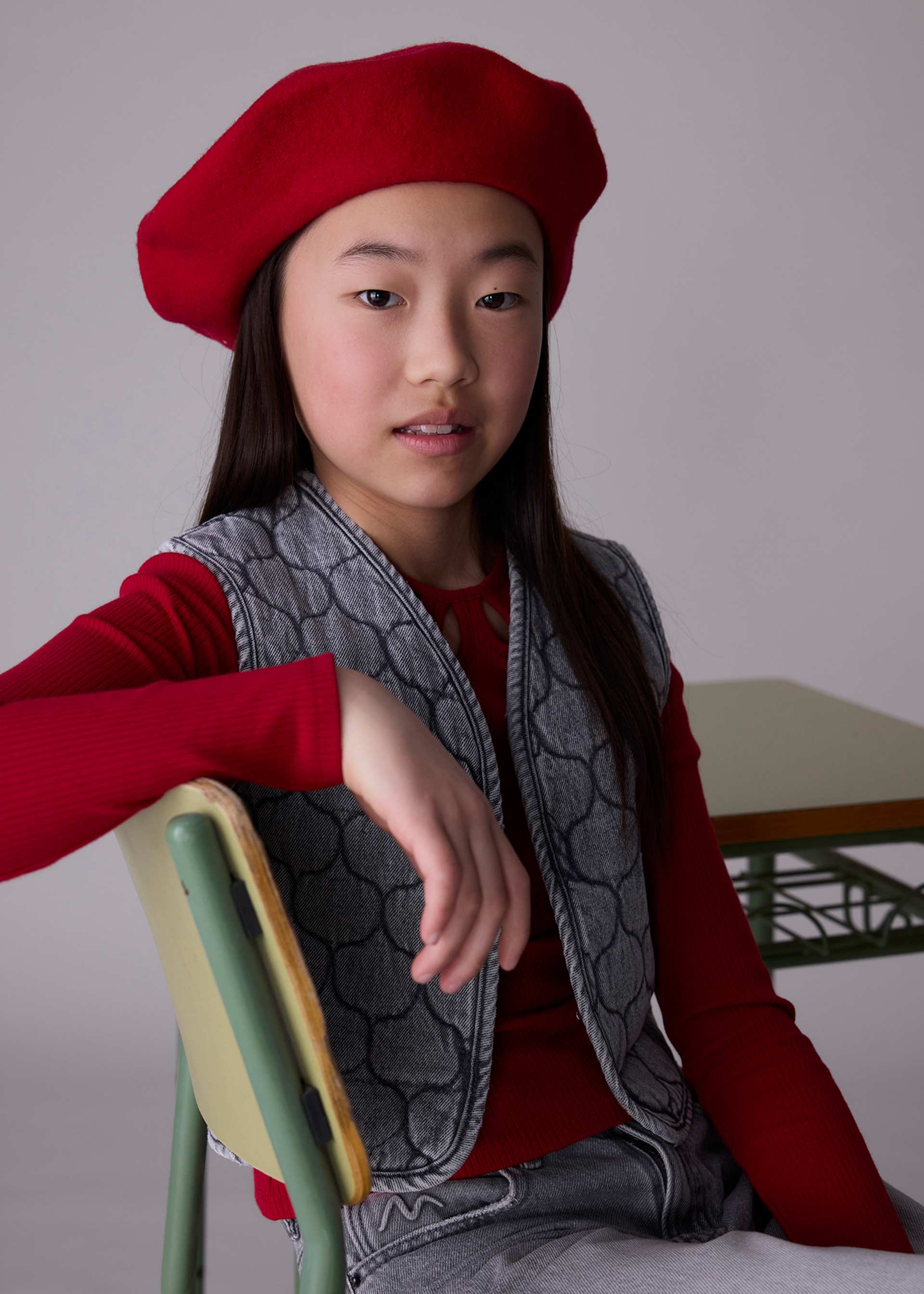 Girls quilted denim gilet