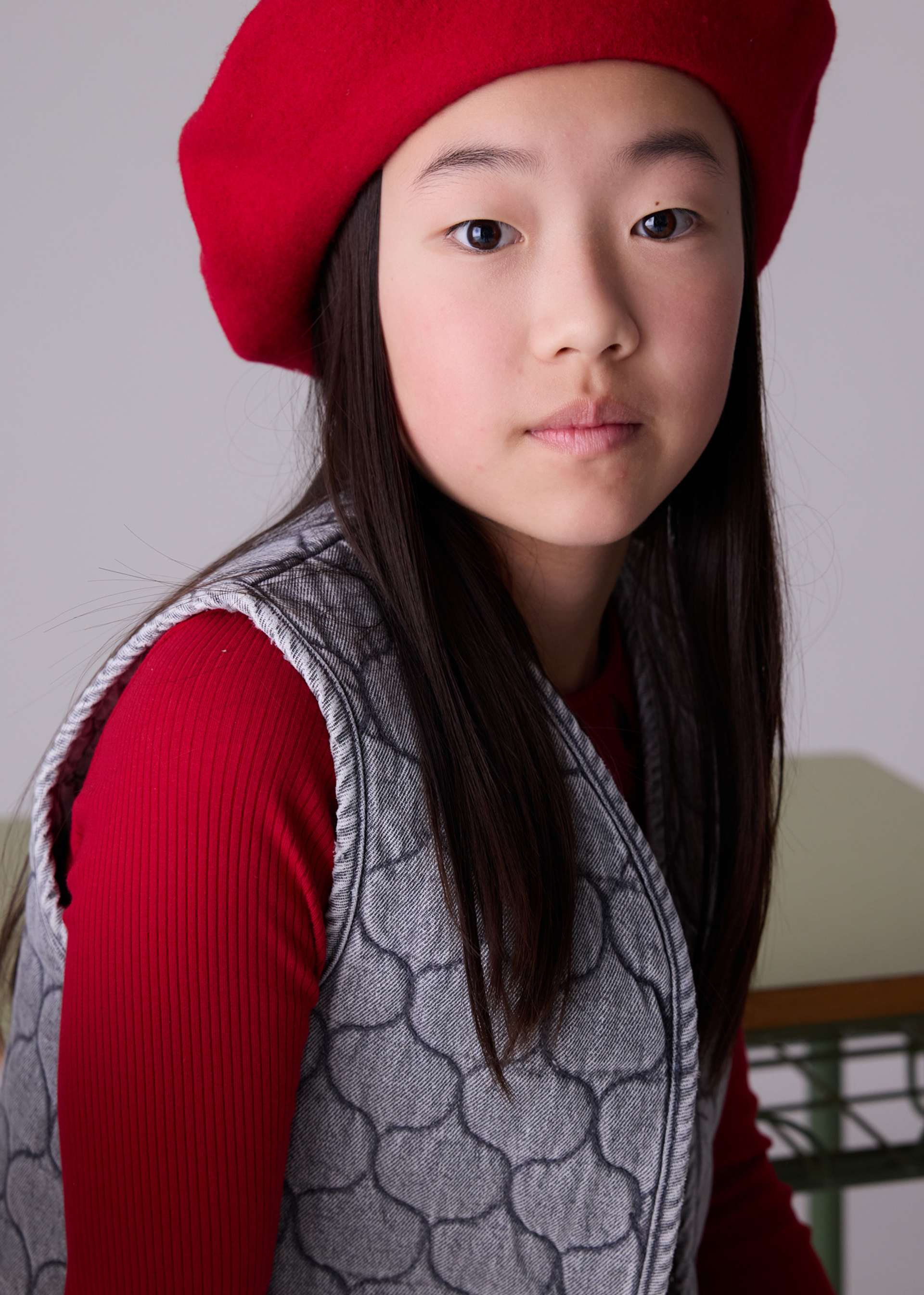 Girls quilted denim gilet