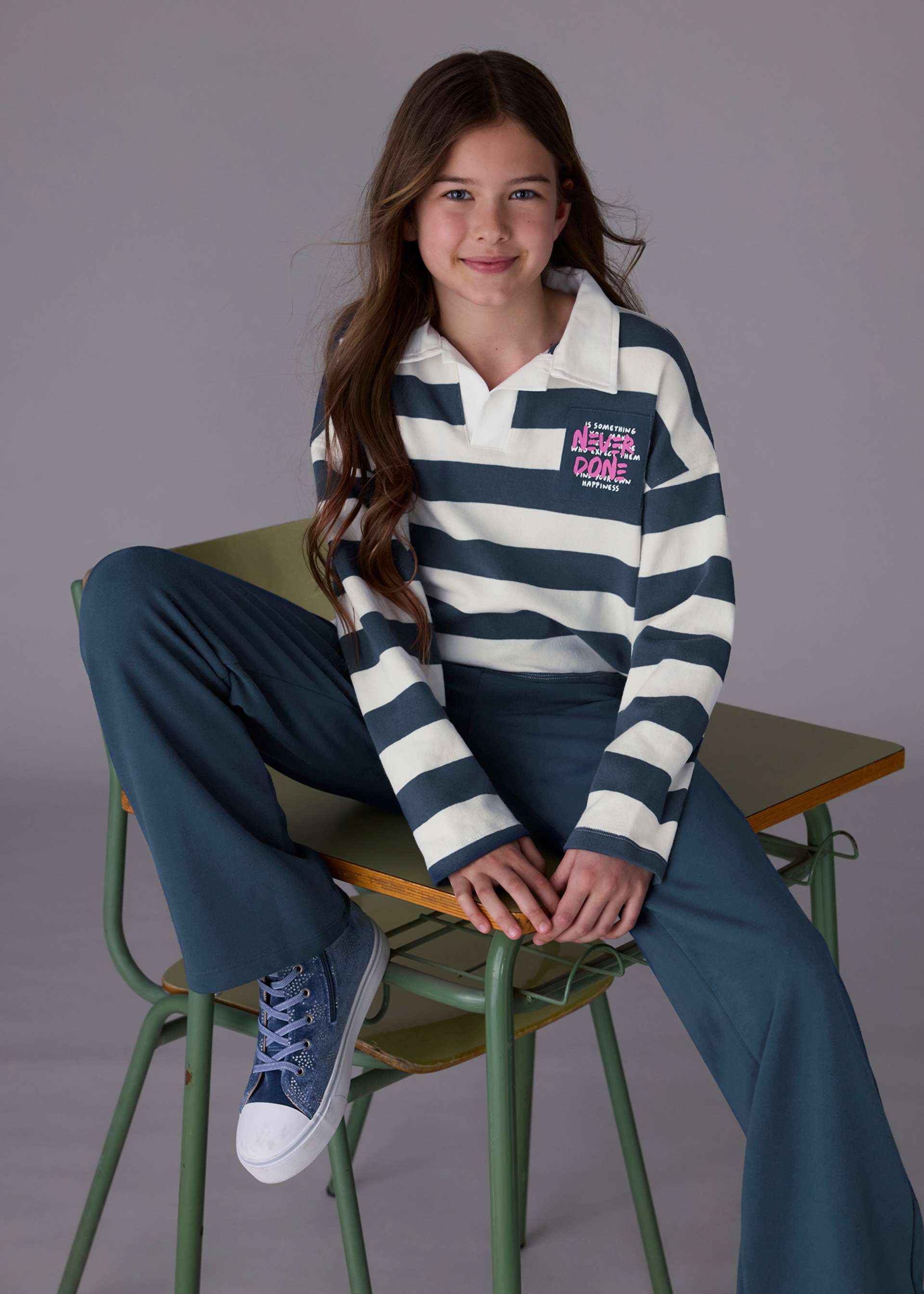 Girls trouser and striped polo set