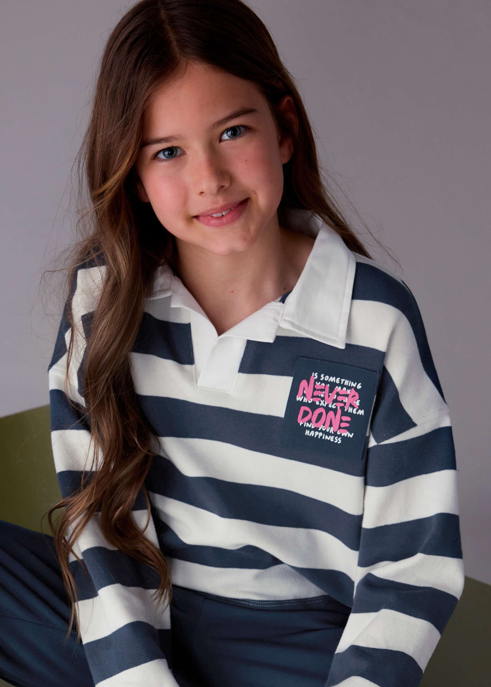 Girl Pants and Striped Polo Shirt Set
