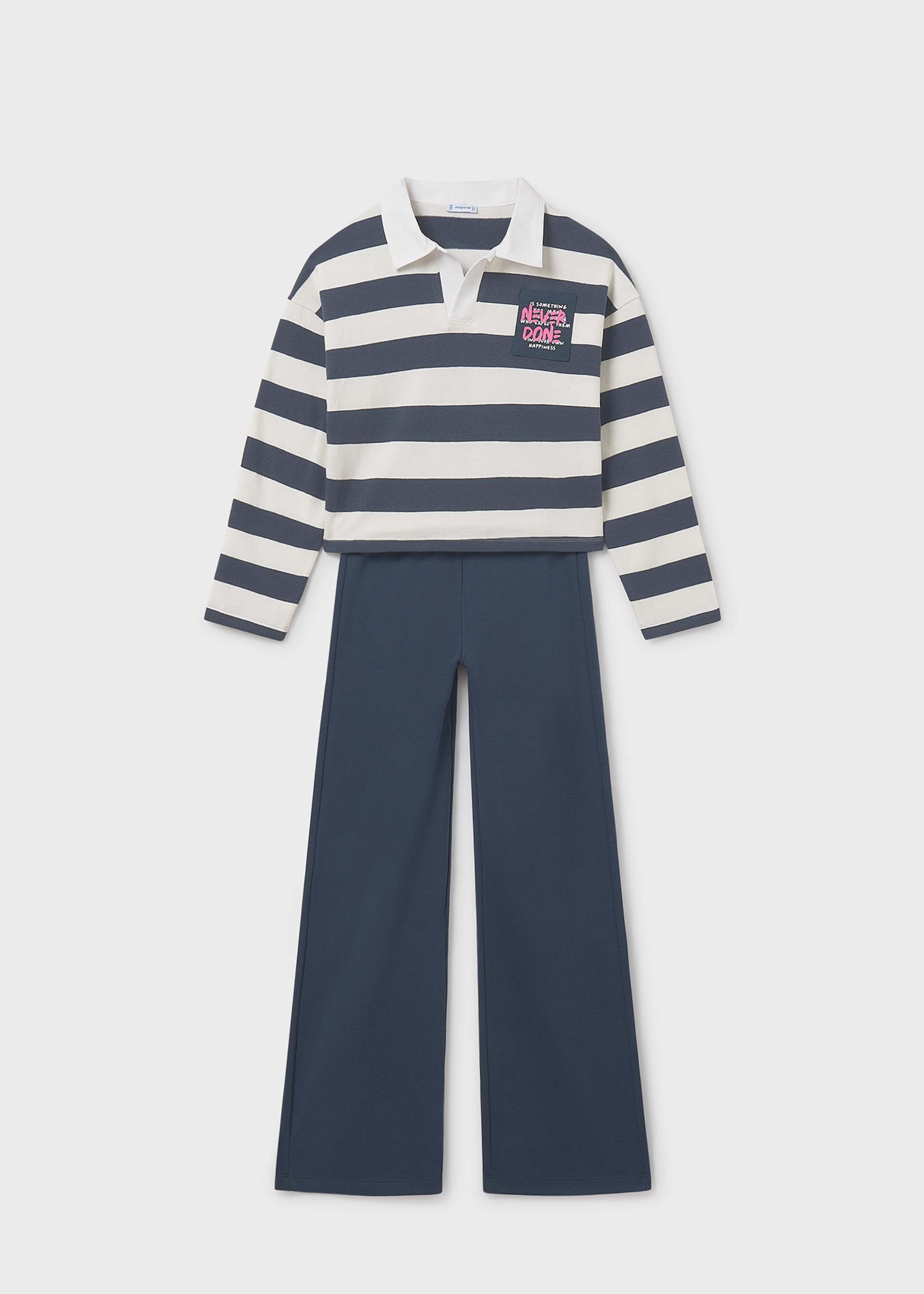 Girl Pants and Striped Polo Shirt Set