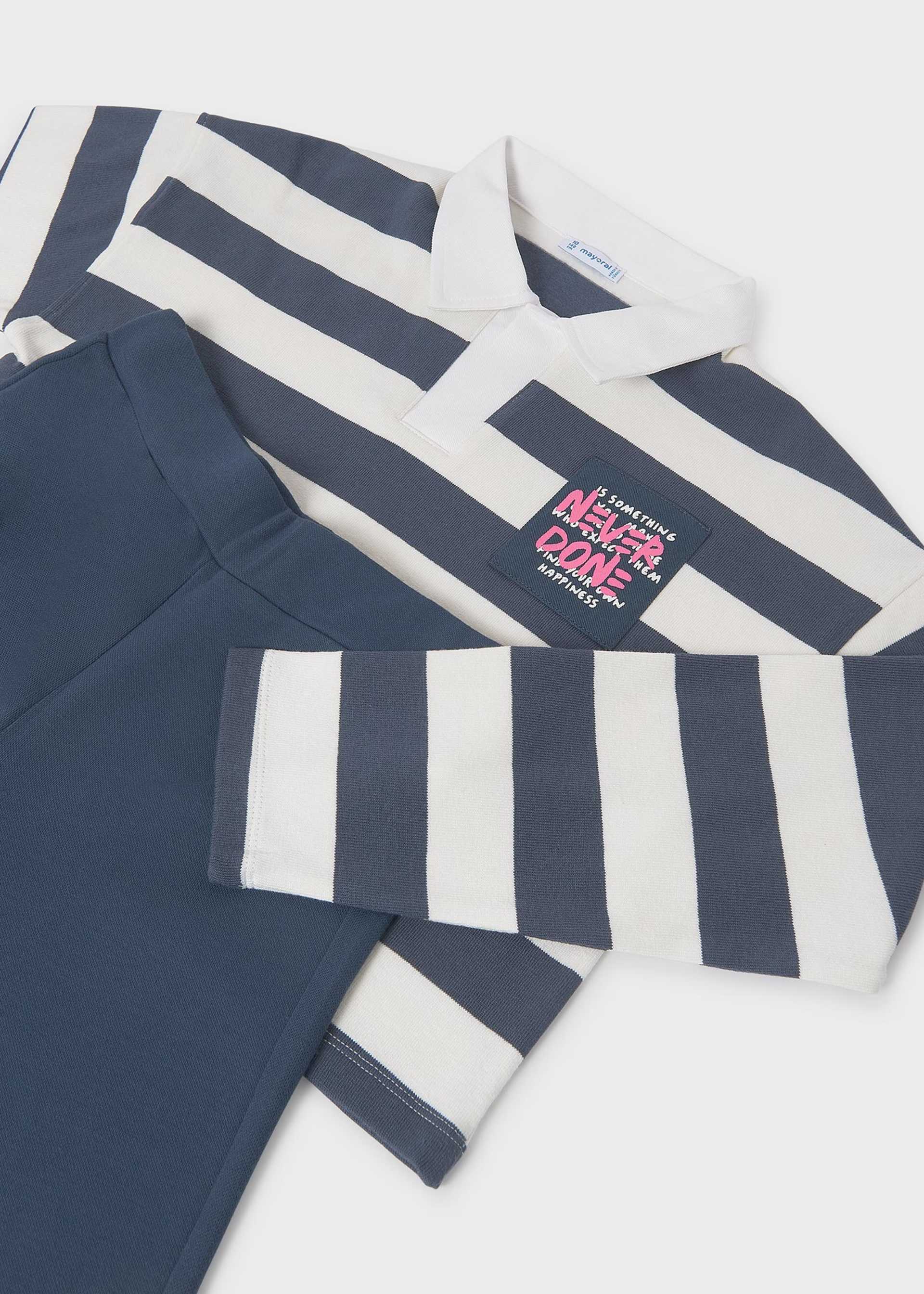 Girl Pants and Striped Polo Shirt Set