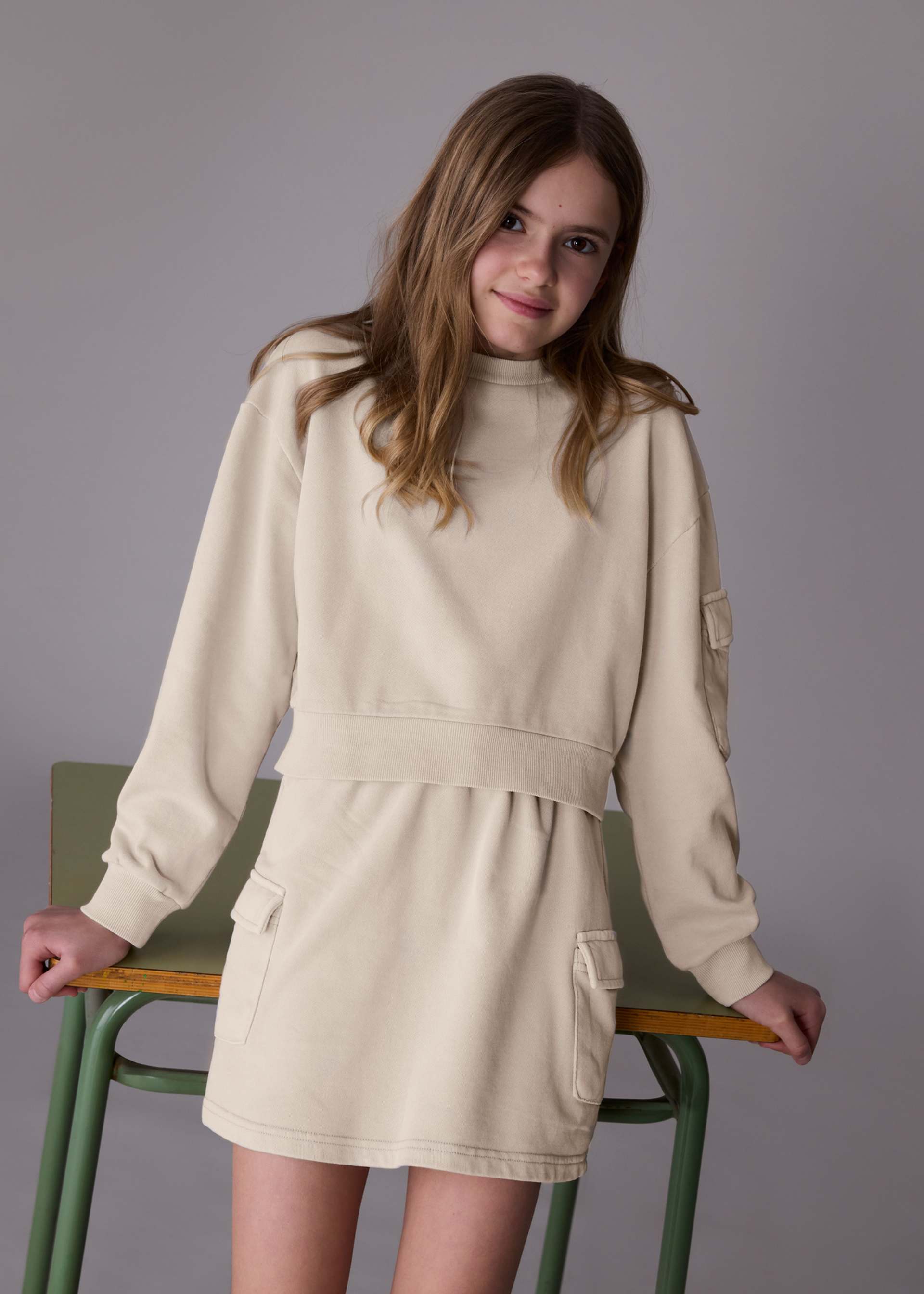 Girl Cargo Skirt and Sweatshirt Set