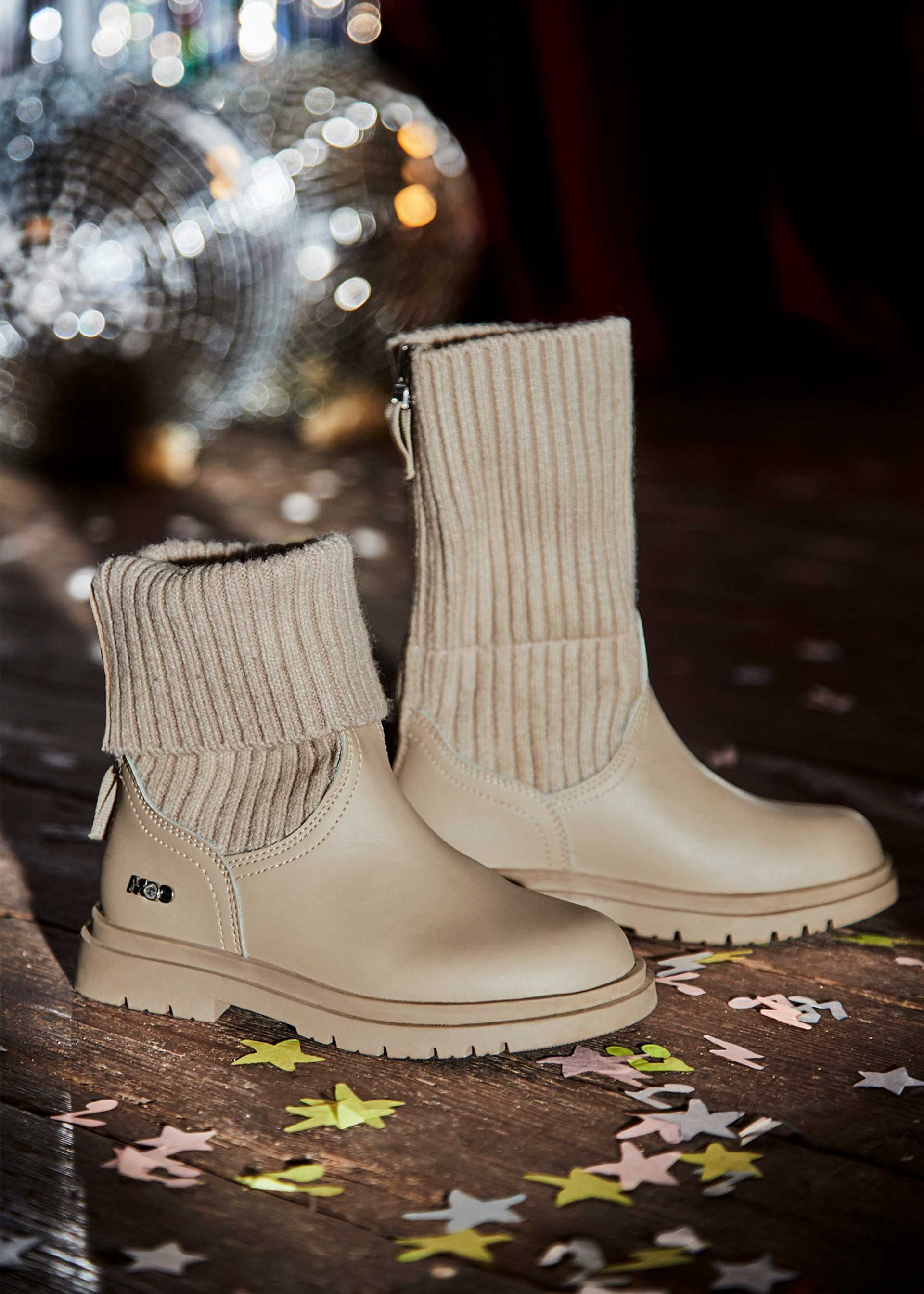 Botins biker pele tricô menina Botins biker pele tricô menina