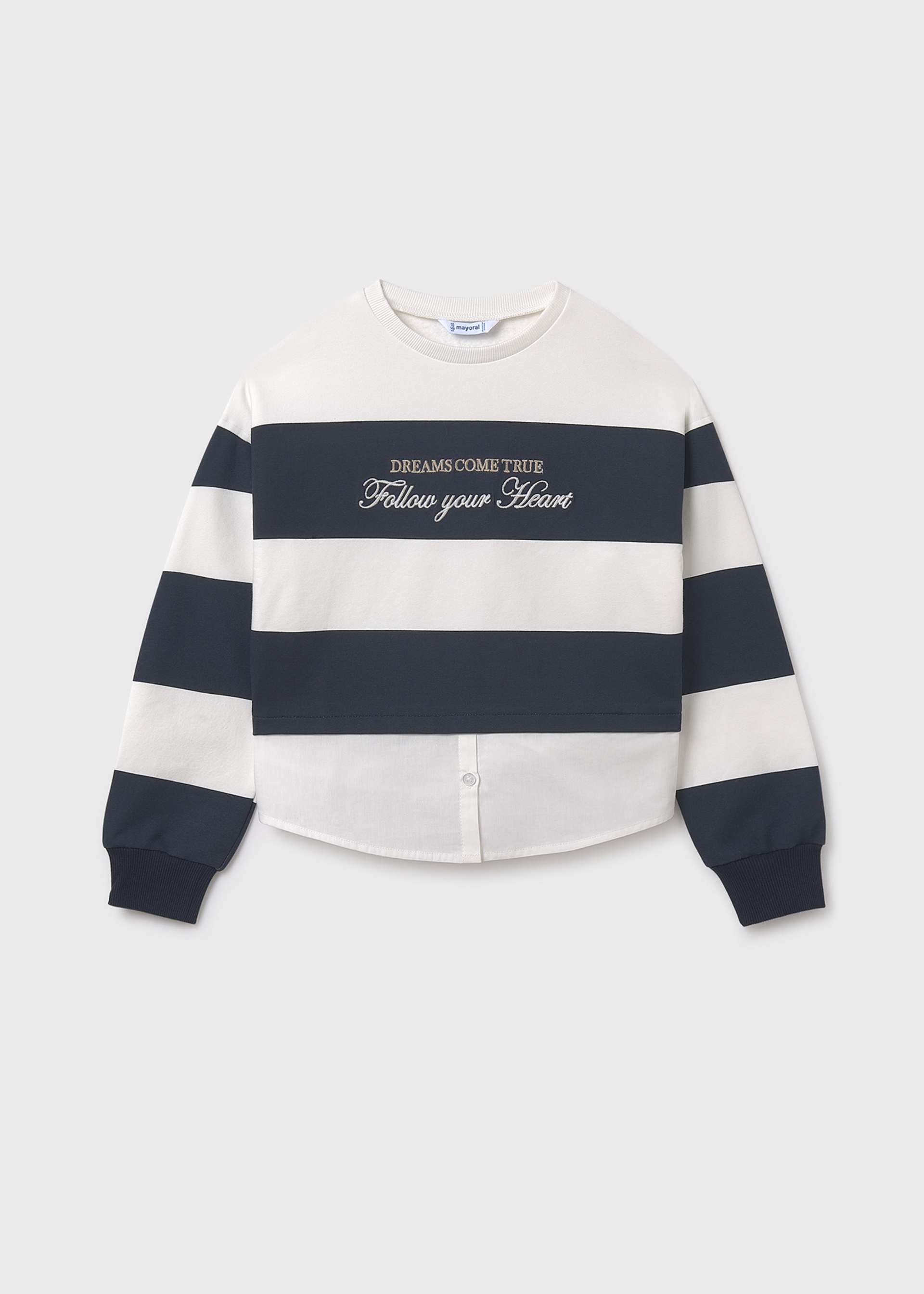 Sudadera bandas efecto camisa chica