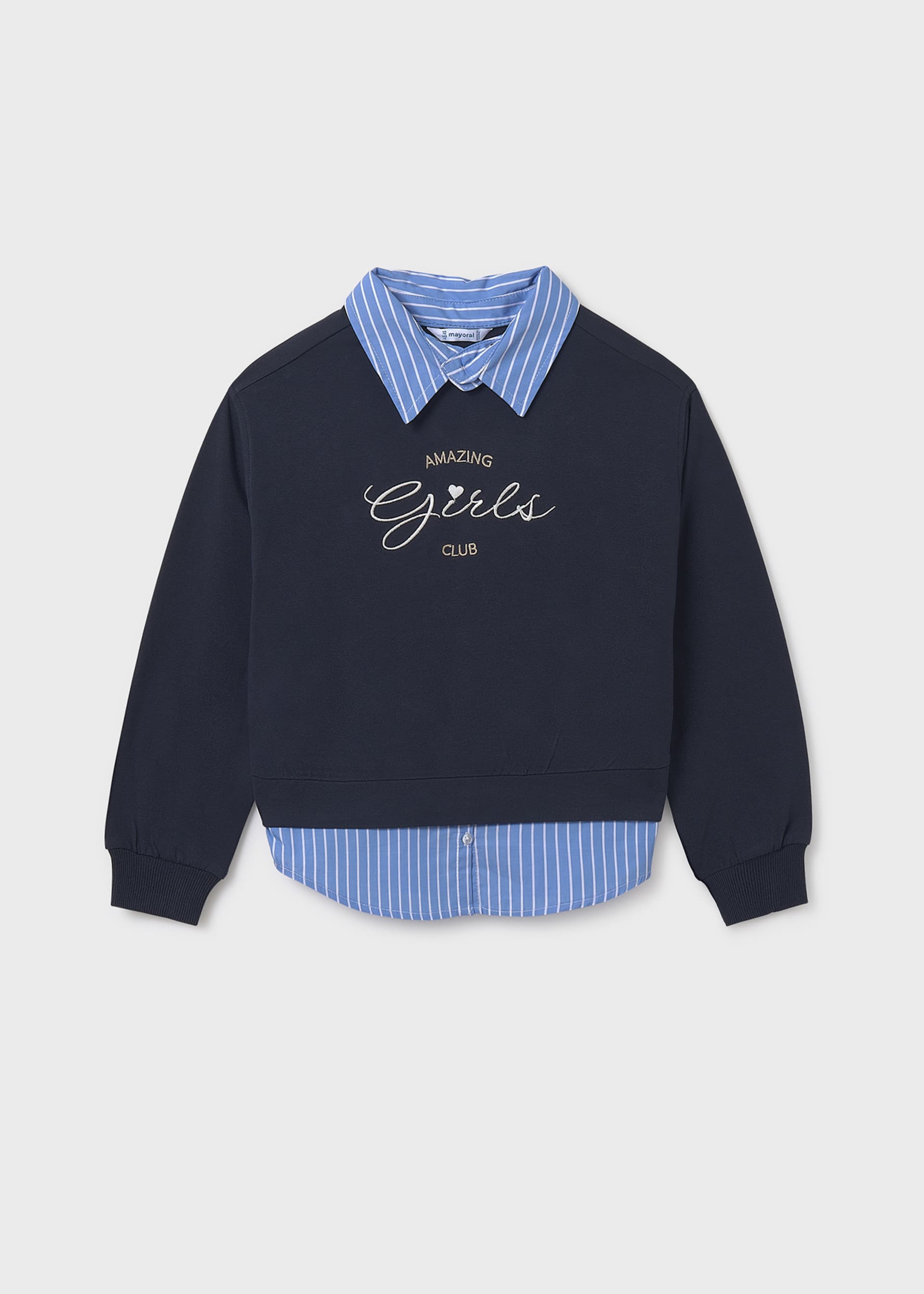 Sudadera combinada camisa rayas chica