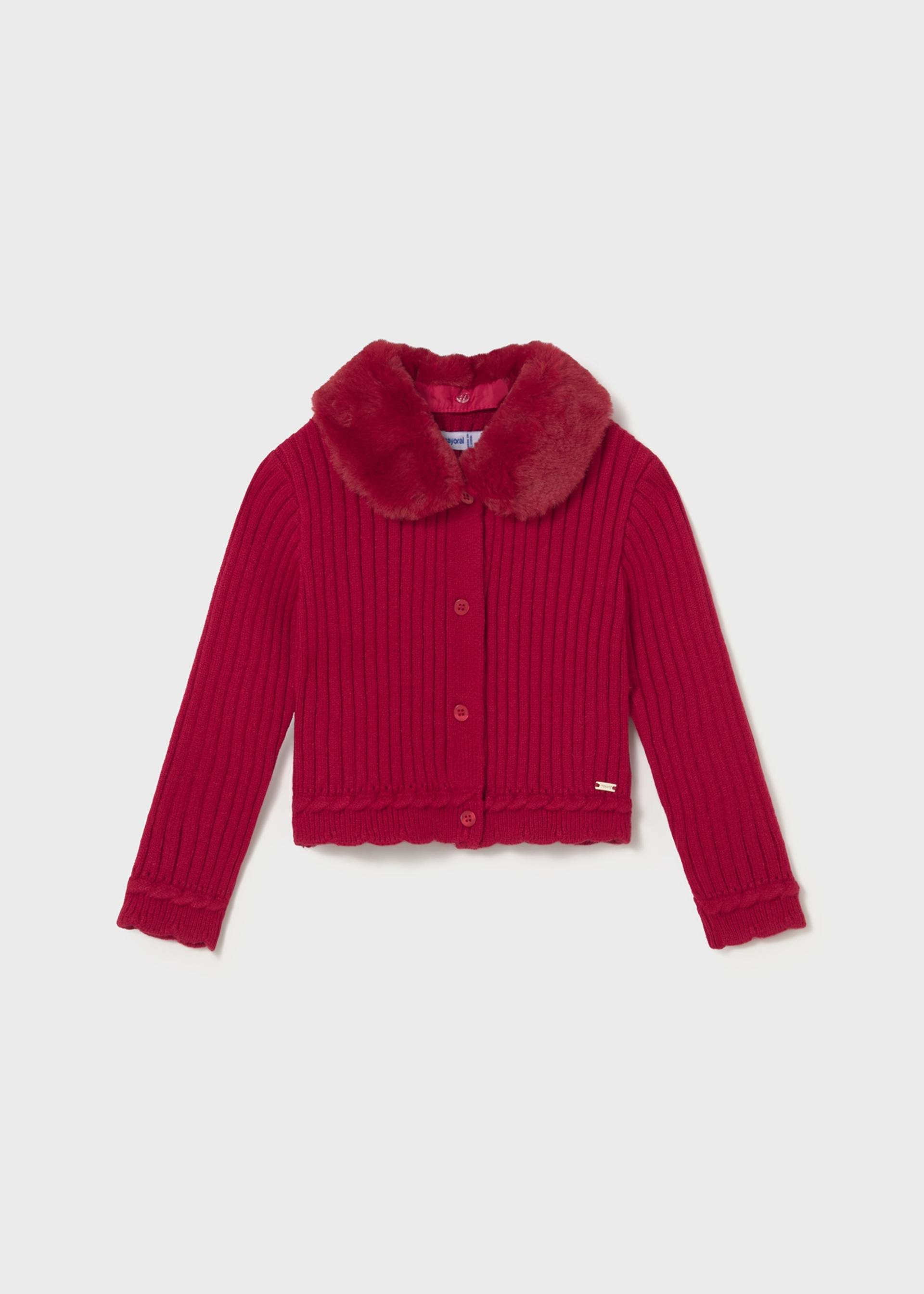 Baby Knit Cardigan with Faux Fur Collar