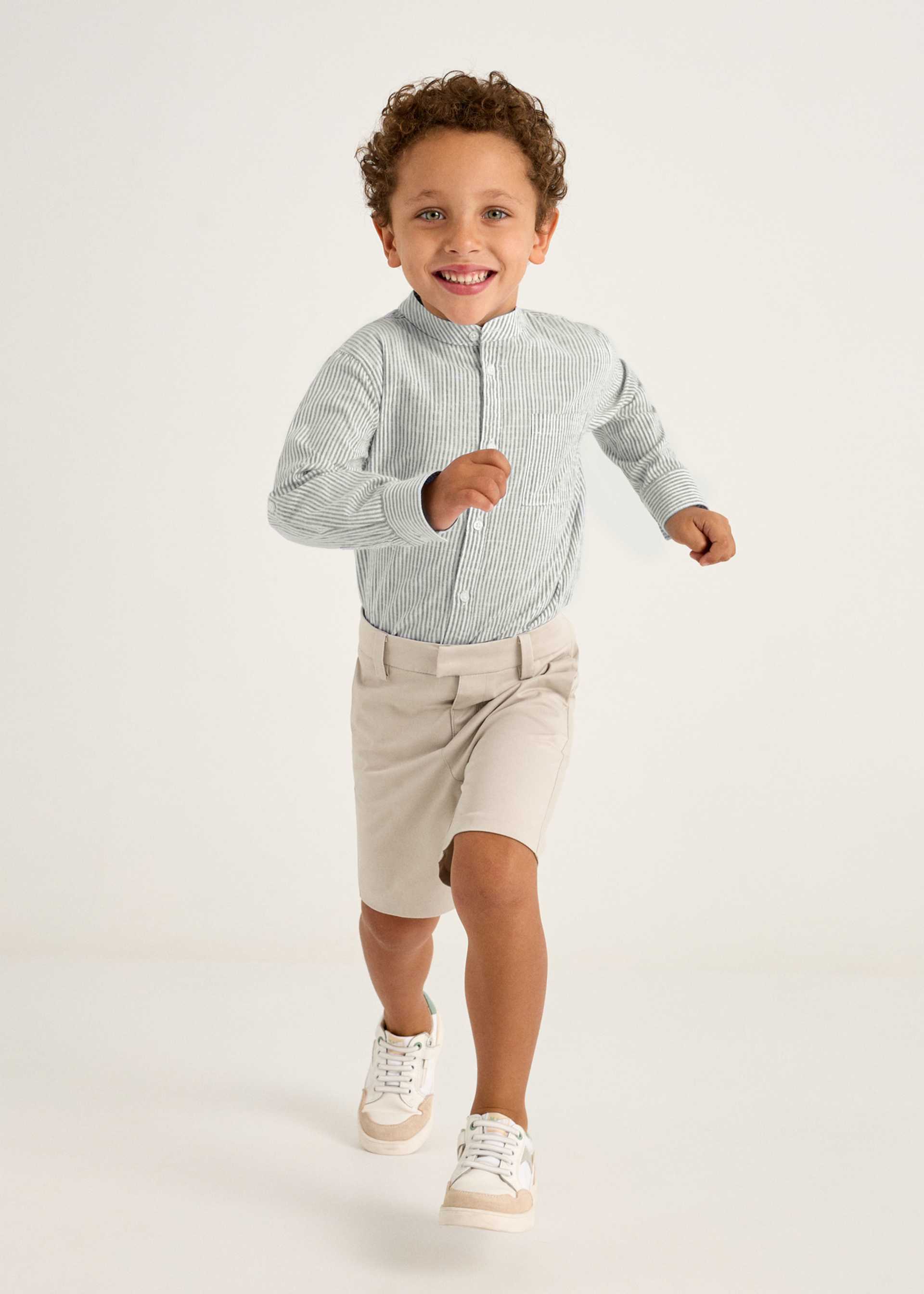 Boy Long Sleeve Striped Mandarin Collar Shirt