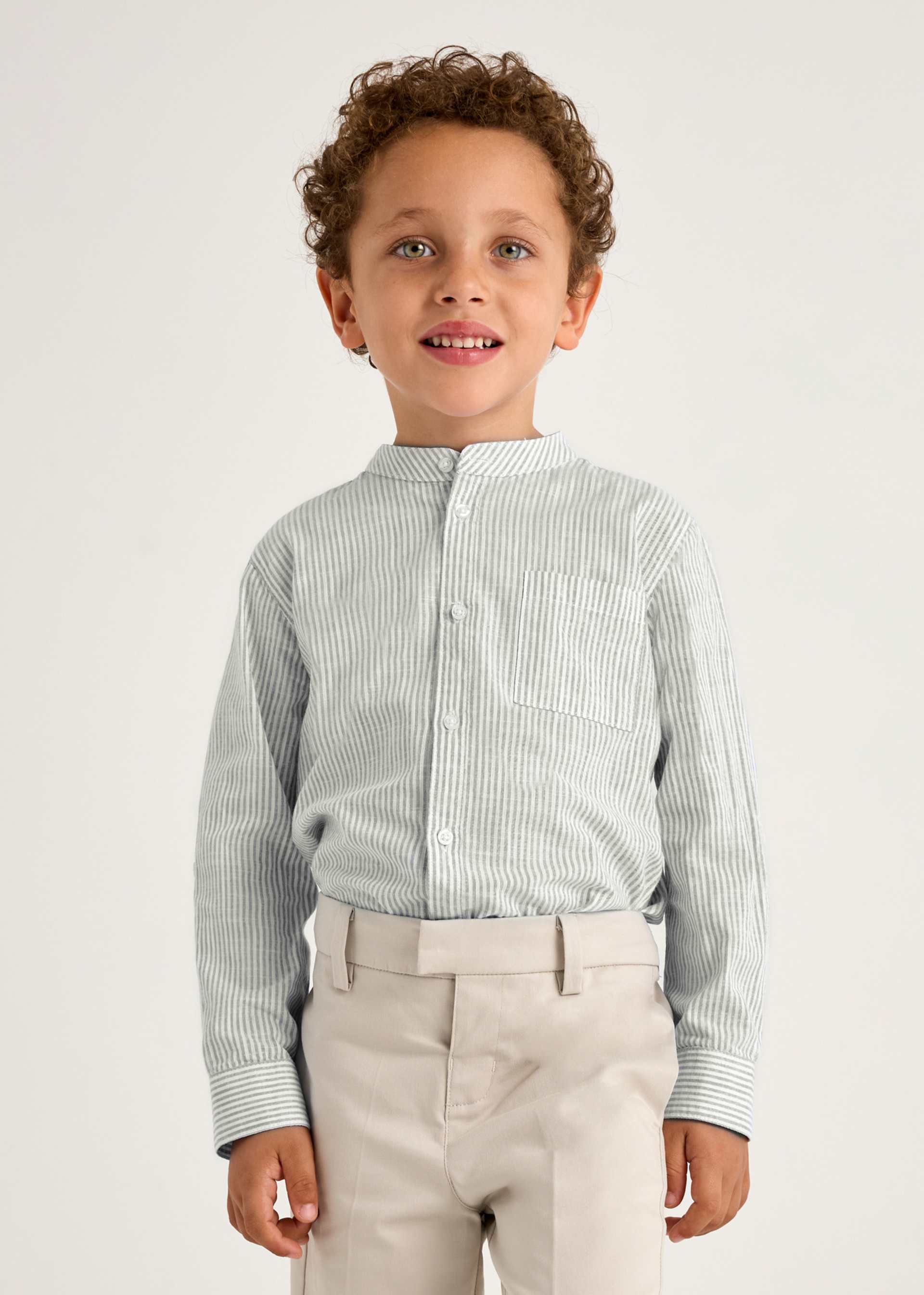 Boy Long Sleeve Striped Mandarin Collar Shirt