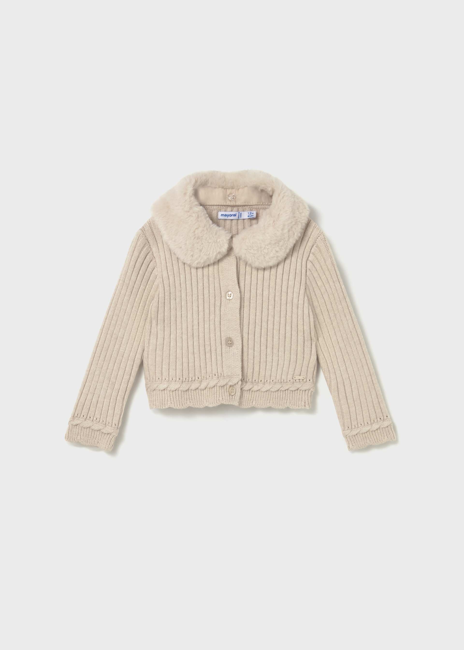 Cardigan tricoté col fourrure bébé