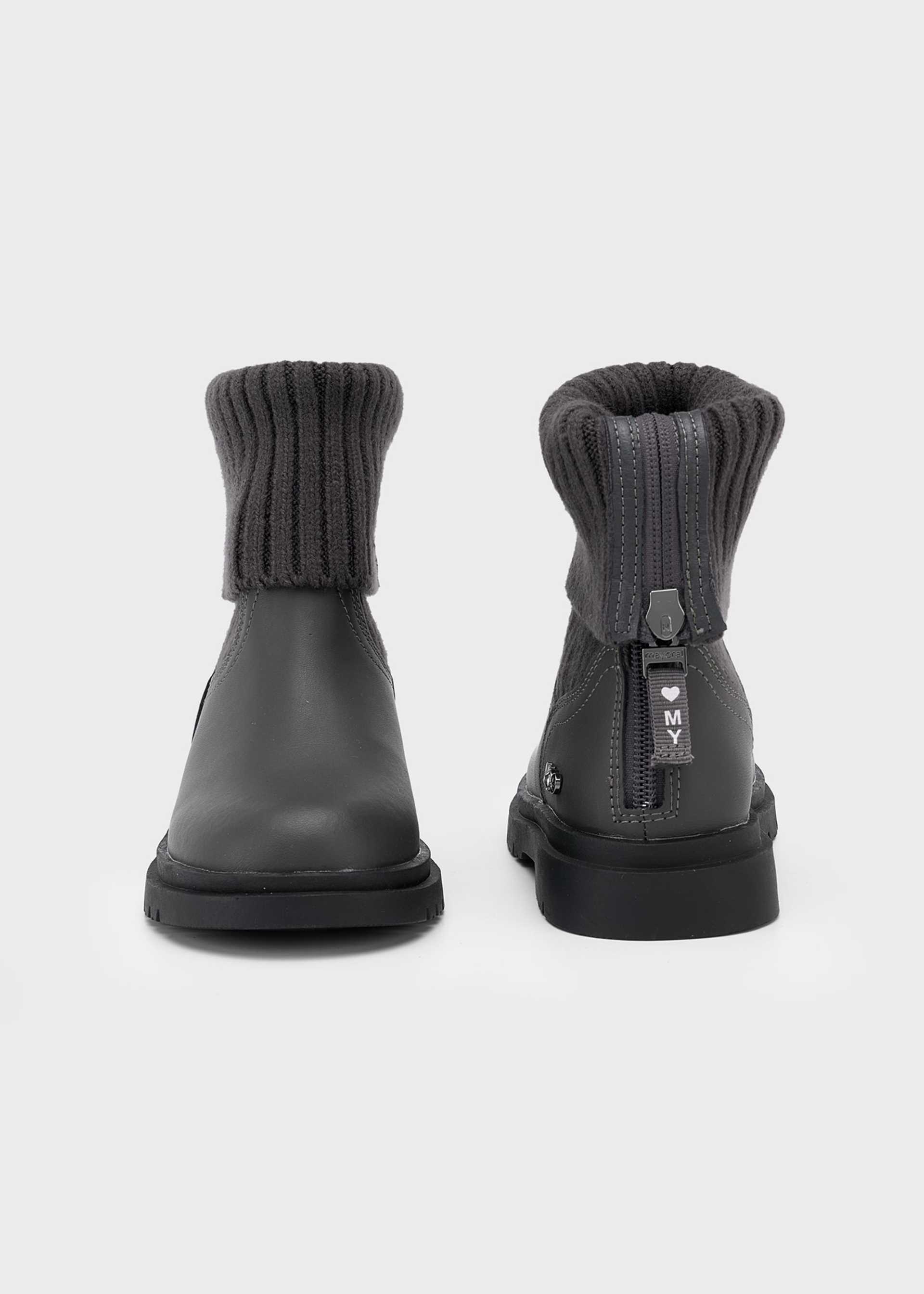 Girl Leather And Knit Biker Ankle Boots Girl Leather And Knit Biker Ankle Boots