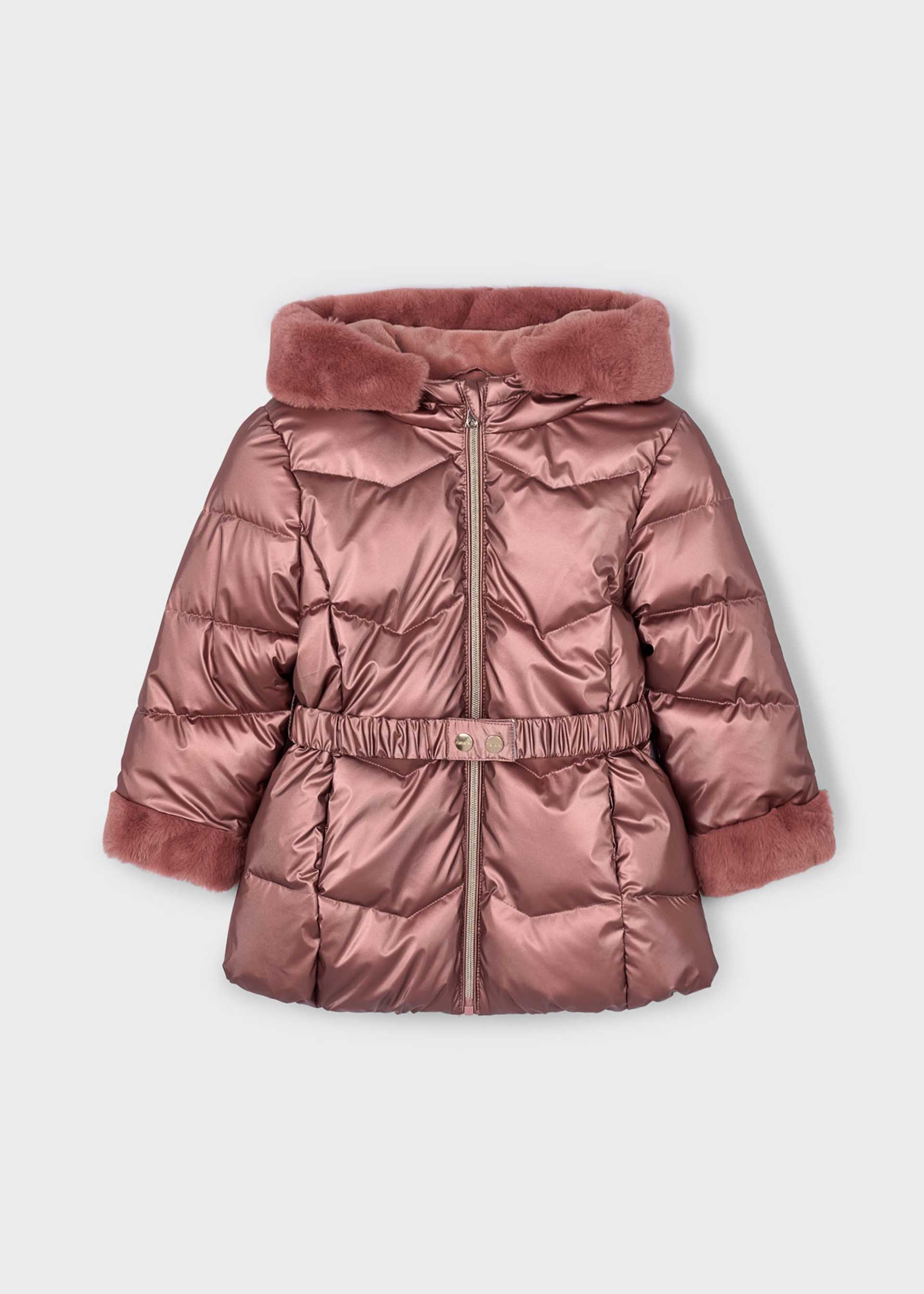 Manteau métallisé avec ceinture fille