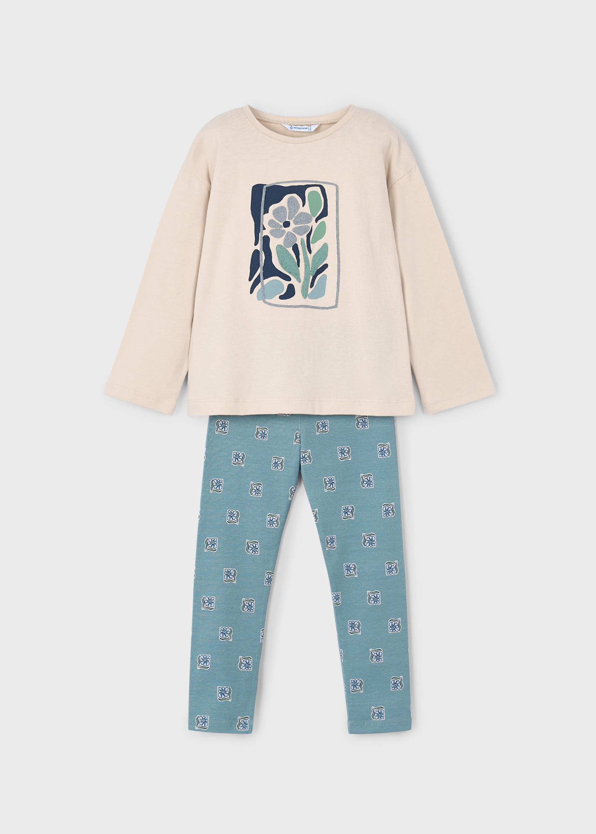 Set colanti cu imprimeu si tricou fetita