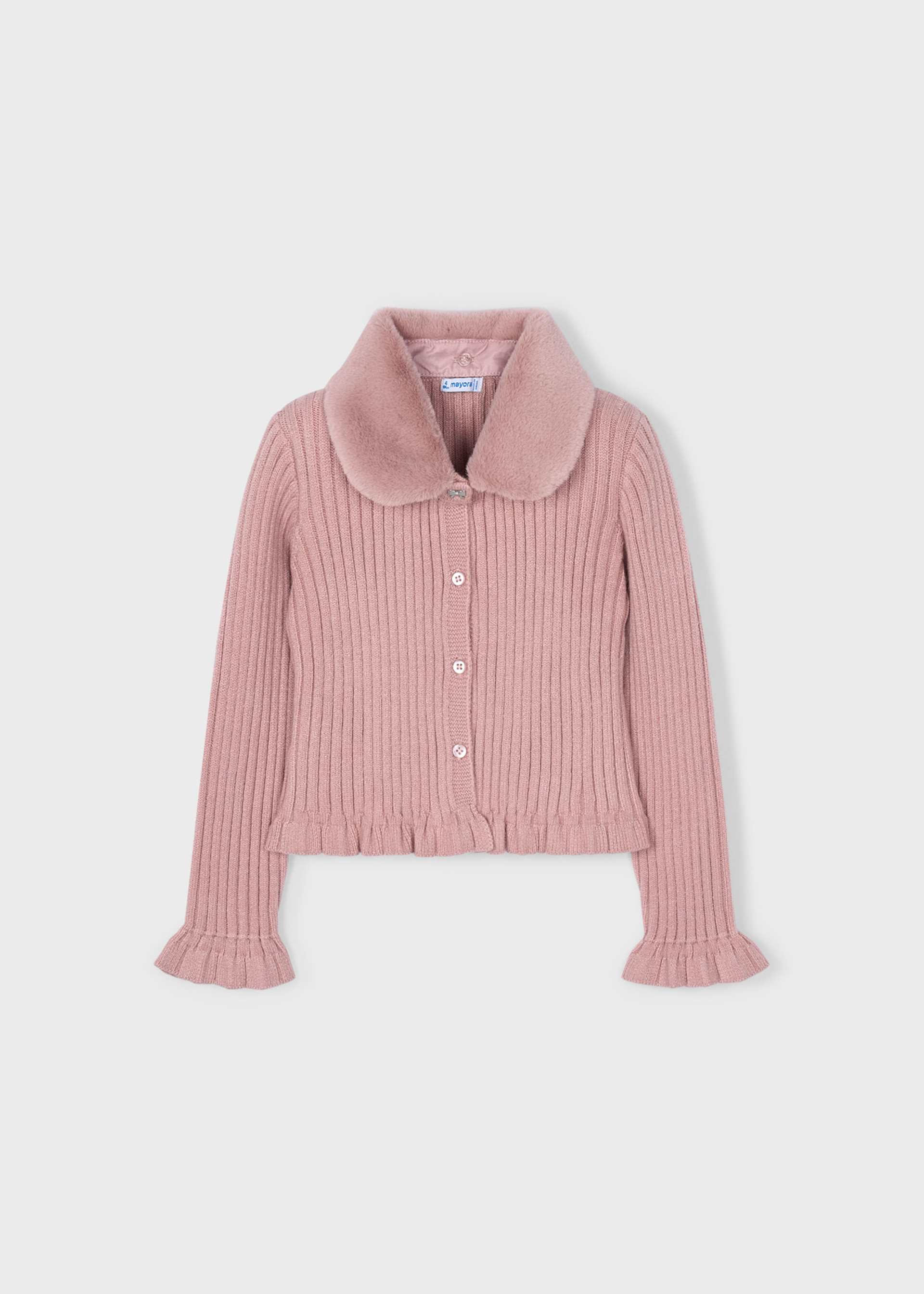 Girls cardigan with fur collar