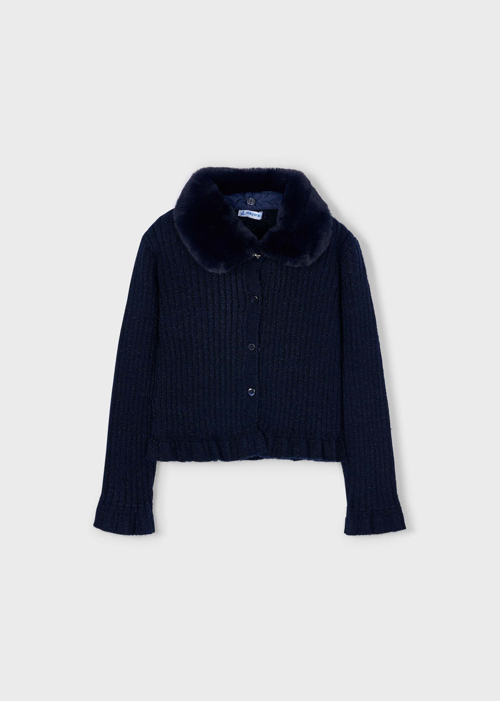 Girl Cardigan with Faux Fur Collar Navy | Mayoral ®