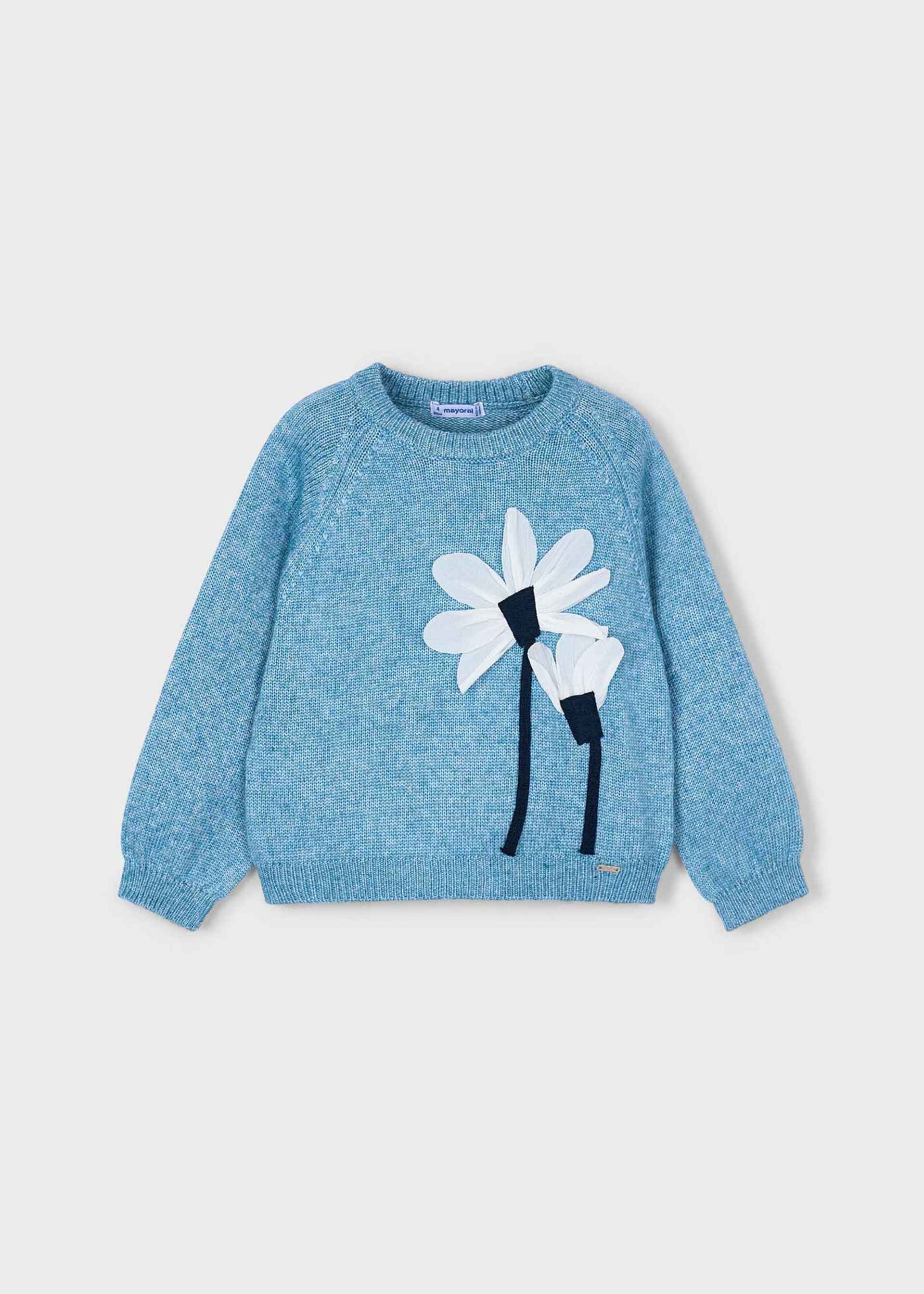 Girl Flowers Applique Knit Sweater