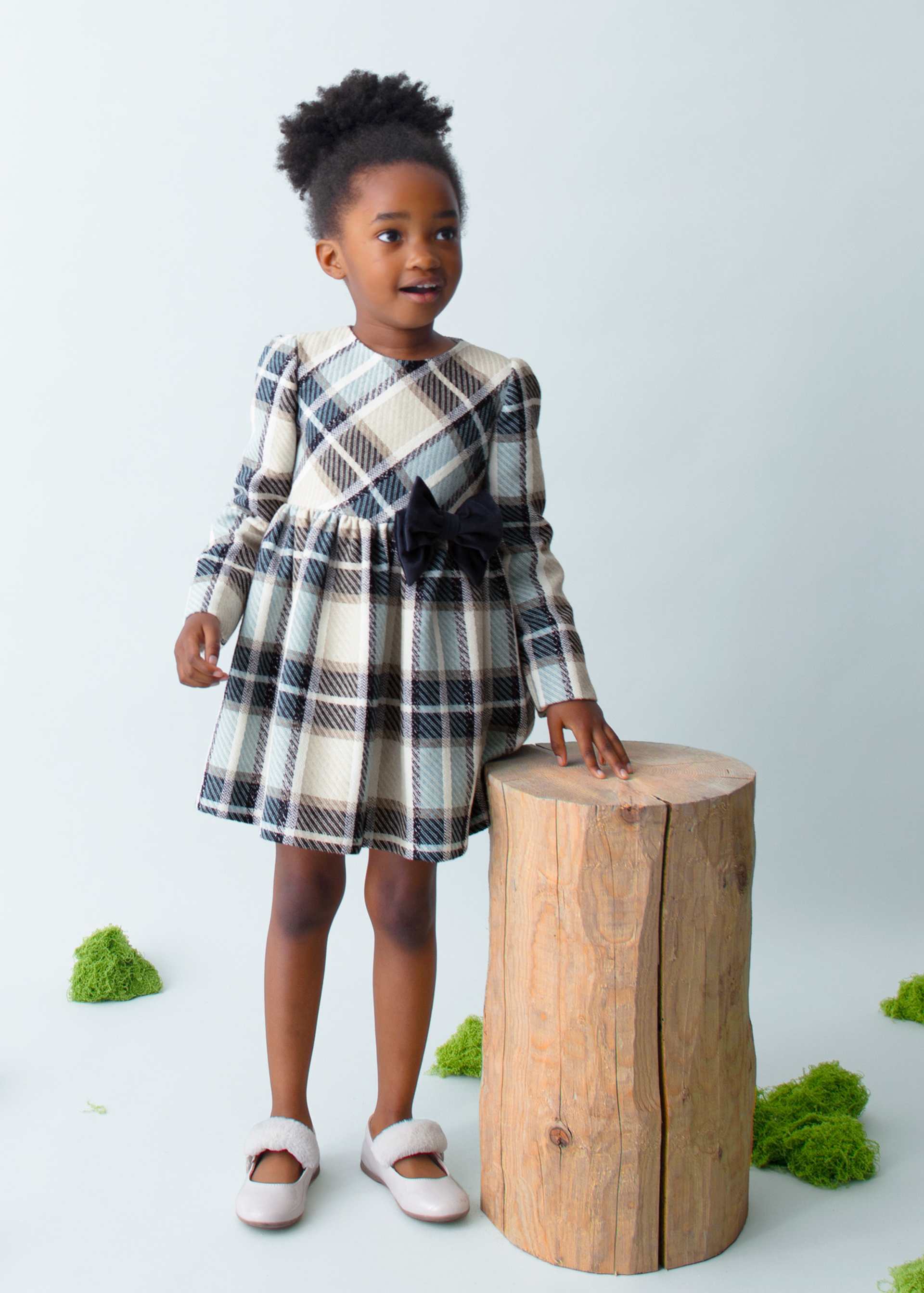 Girl Plaid Velvet Dress