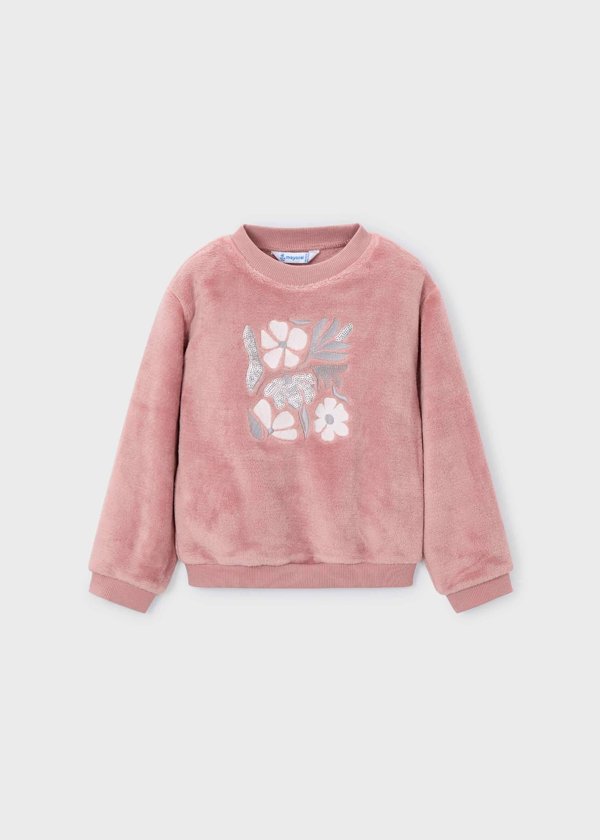 Girl Sweatshirt with Floral Faux Fur