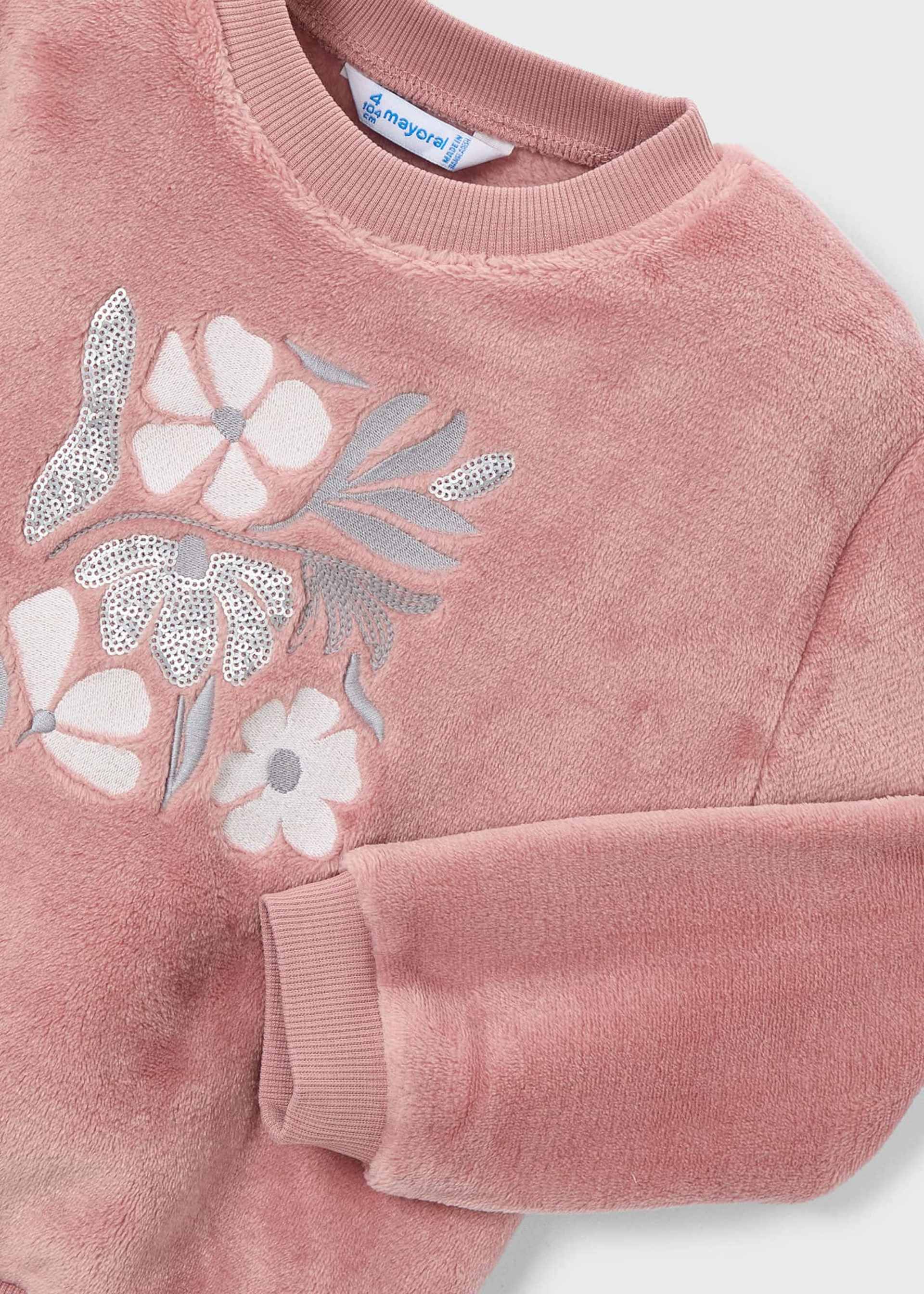 Girl Sweatshirt with Floral Faux Fur