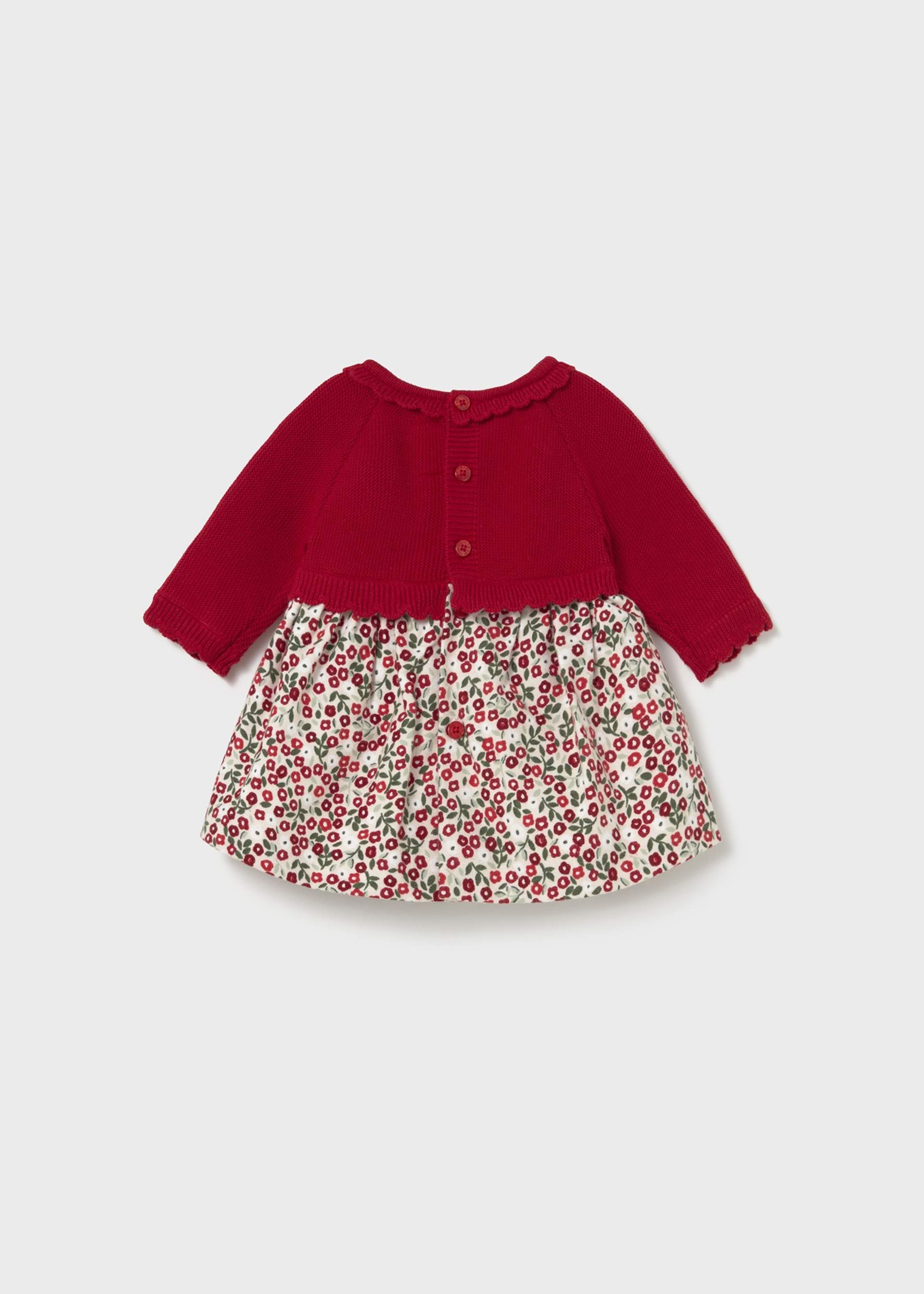 Vestido tricô e bombazina recém nascida