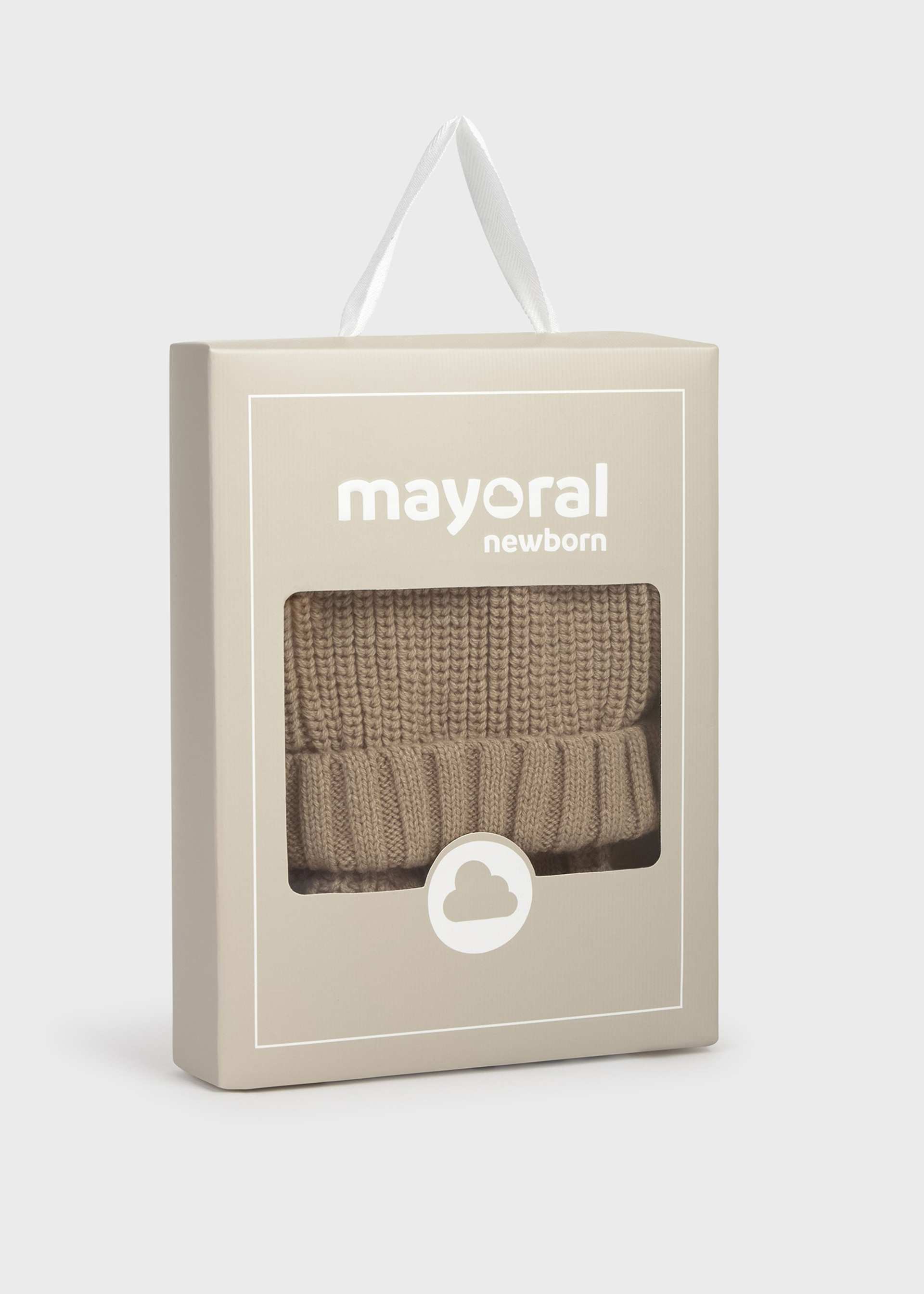 Conjunto gorro y manoplas tricot recién nacido