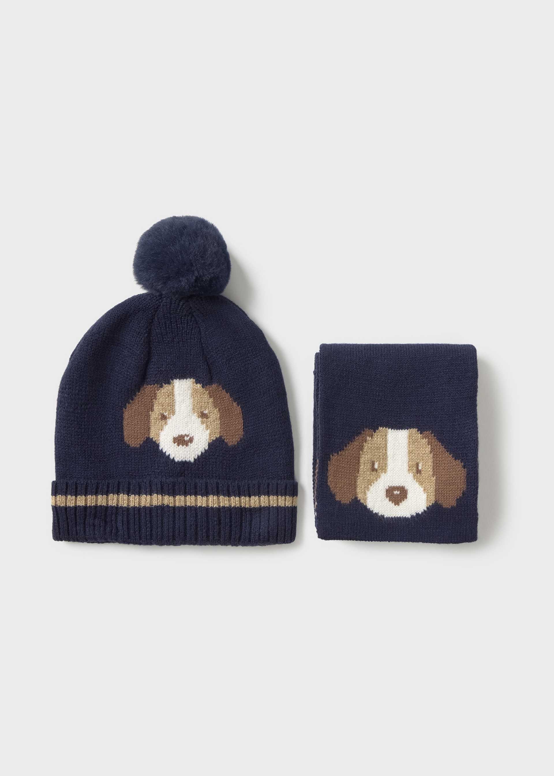 Baby Hat and Scarf Set with Dog