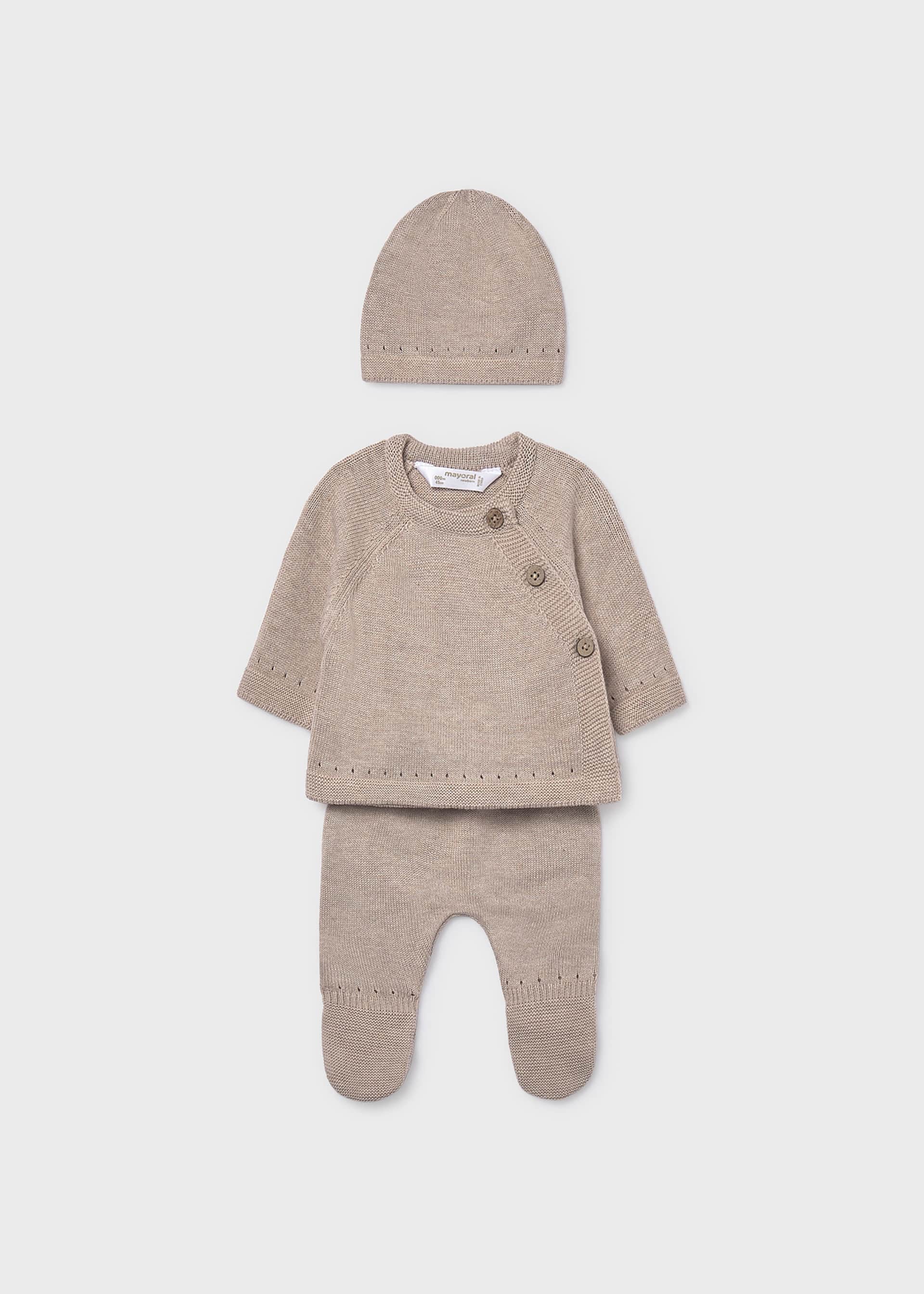 Coffret cadeau 3 pièces tricot unisexe bébé Coffret cadeau 3 pièces tricot unisexe bébé