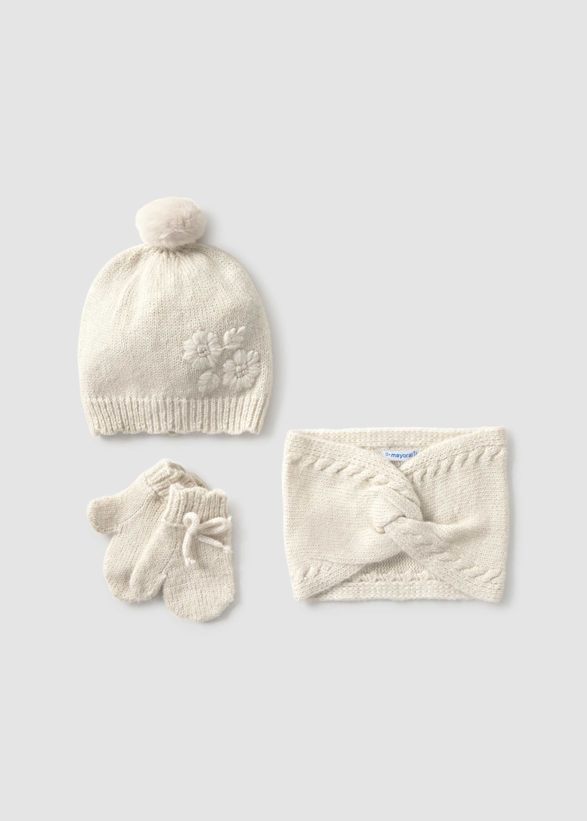 Conjunto 3 peças cachecol gola bebé
