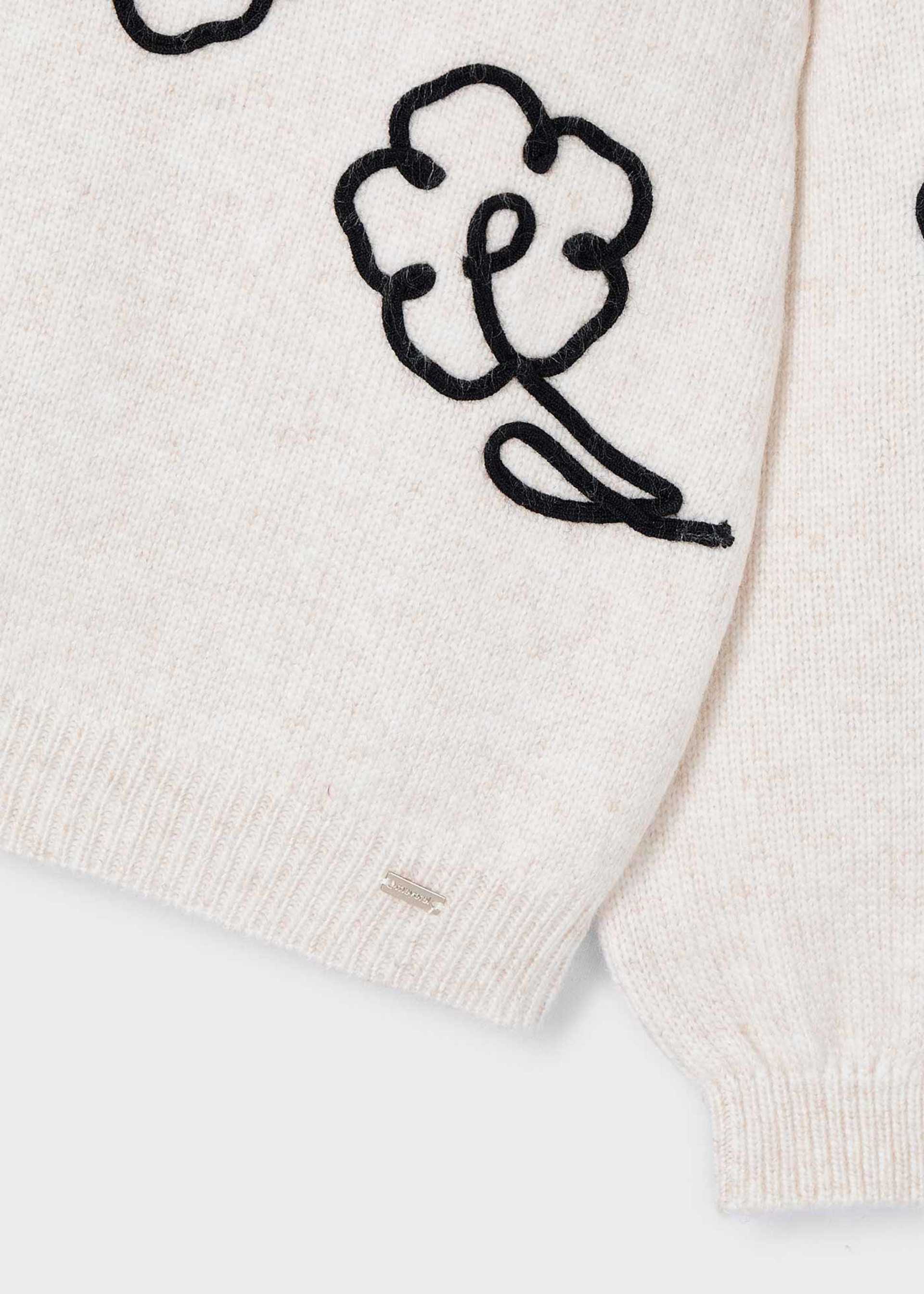 Girl Flowers Applique Knit Sweater