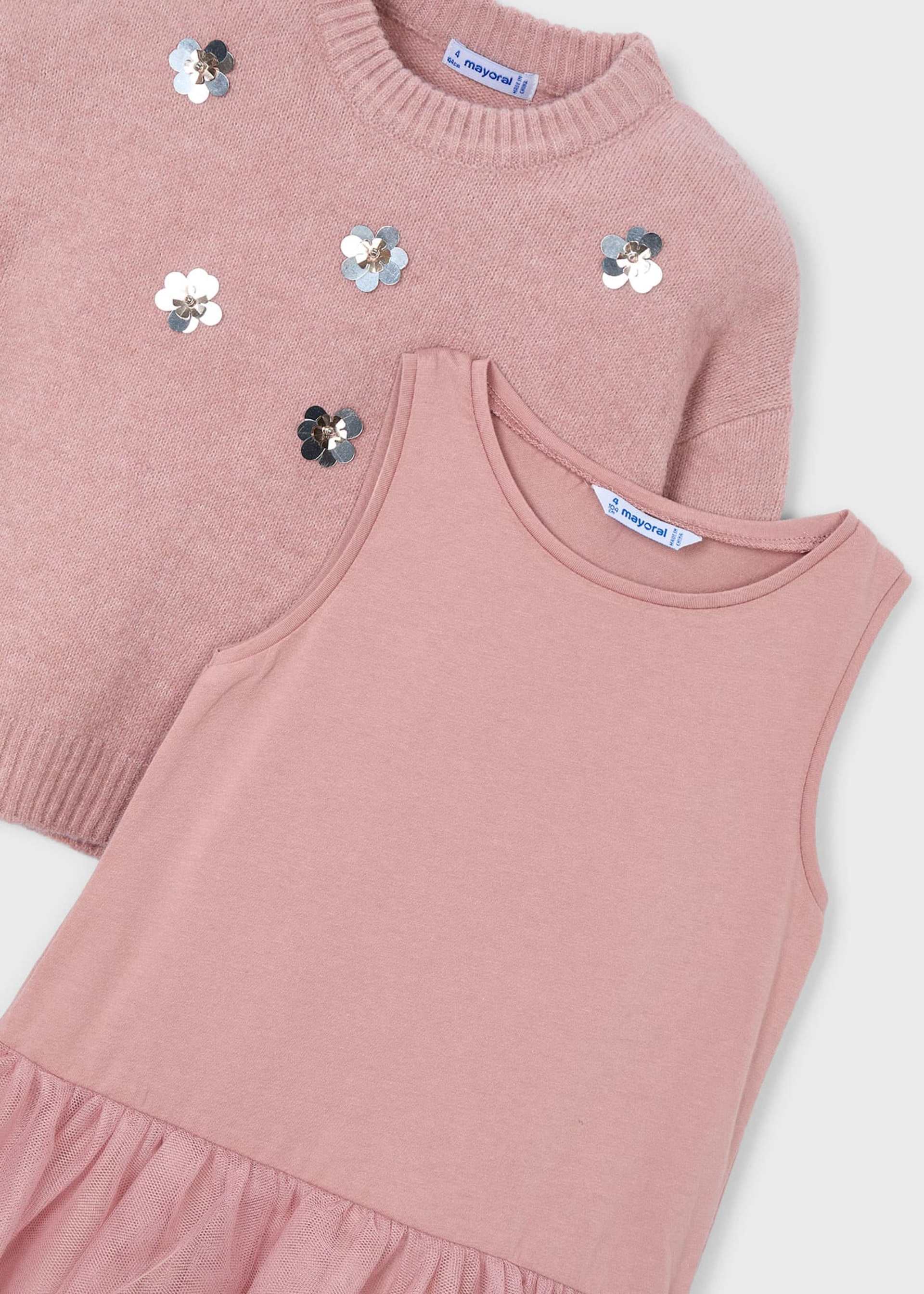 Vestido tricot combinado niña