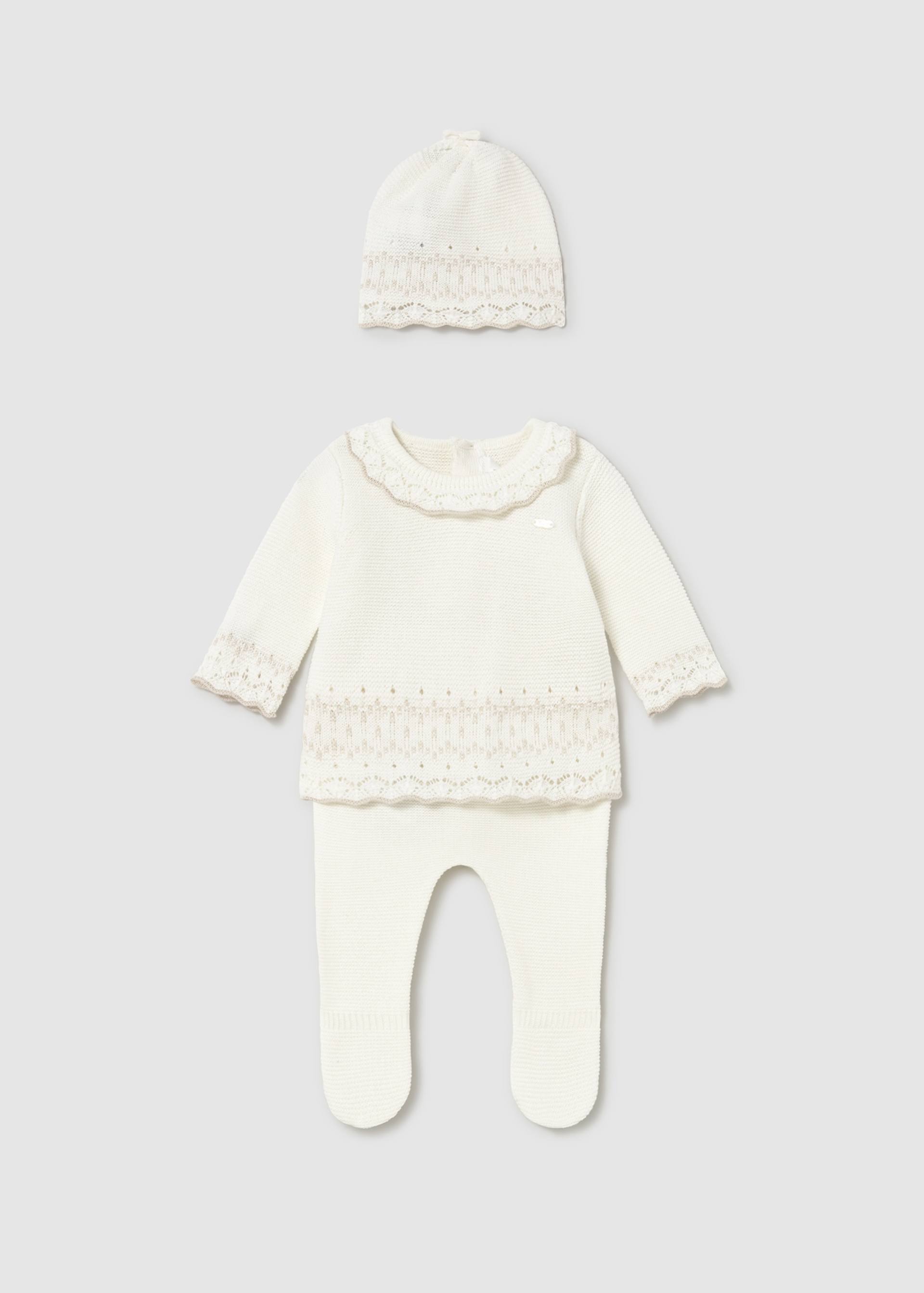 Conjunto 3 peças tricot recém nascida