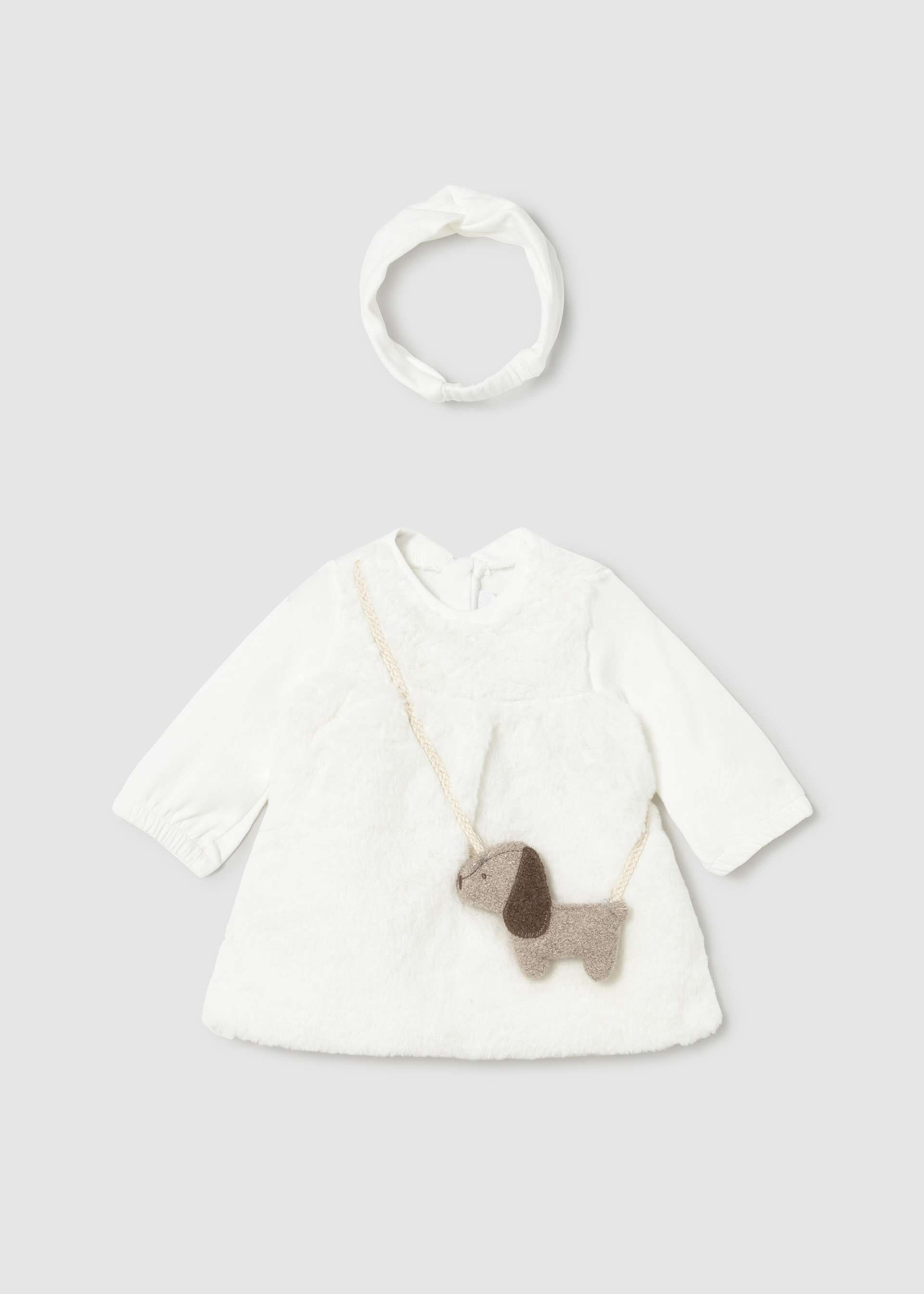 Vestido con bolsita y diadema recién nacida