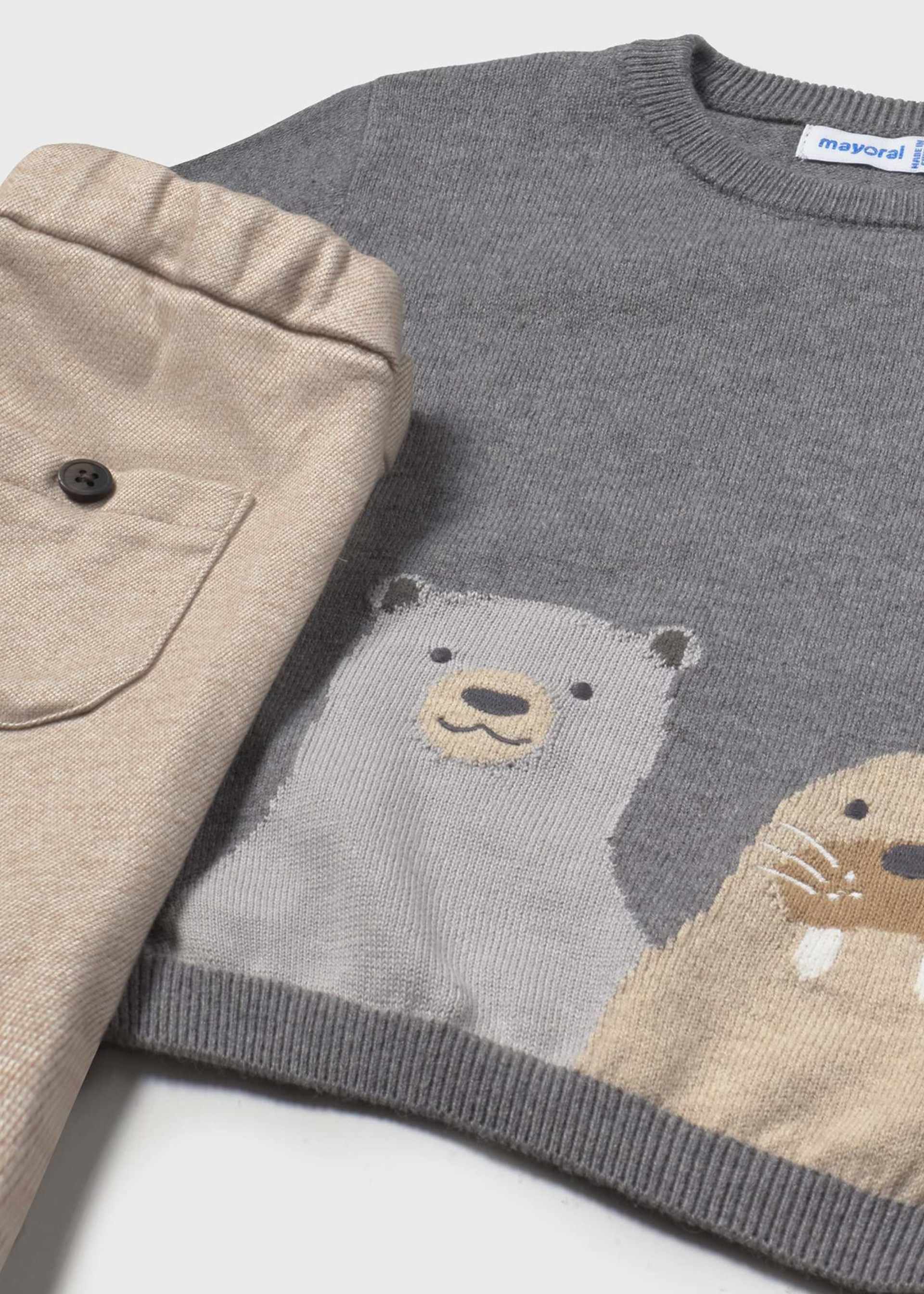 Completo pantalone e maglioncino con animali neonato