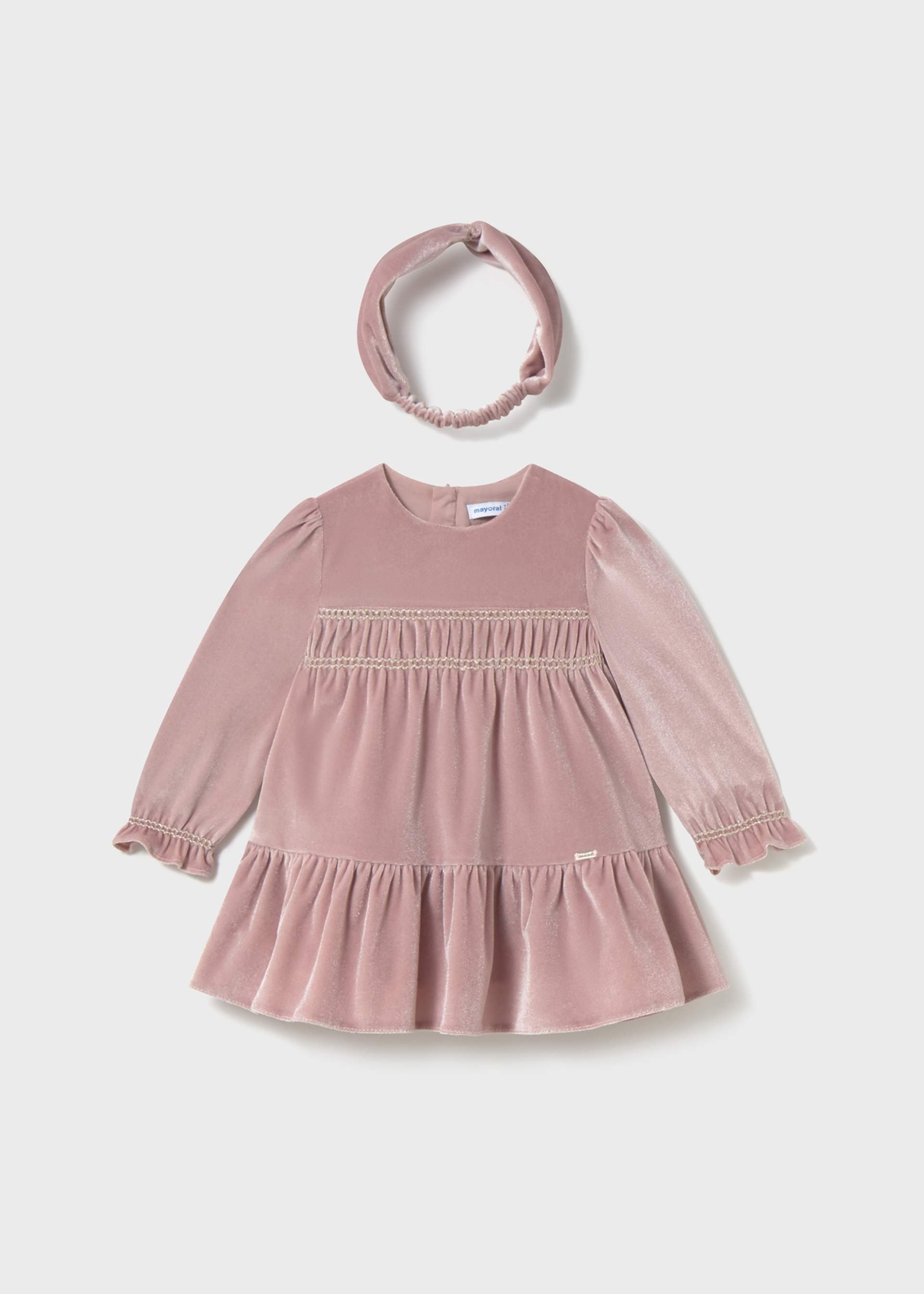Vestido aveludado com fita bebé