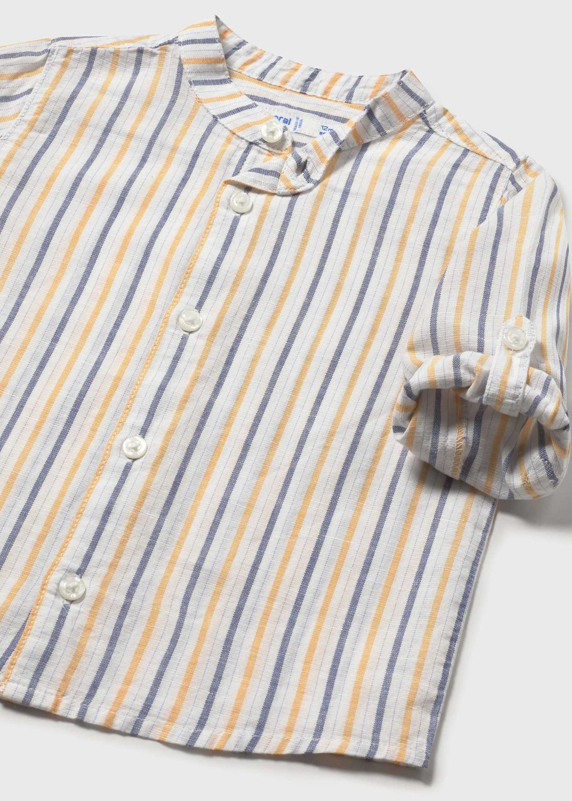 Camisa de manga larga con lino y cuello mao bebé