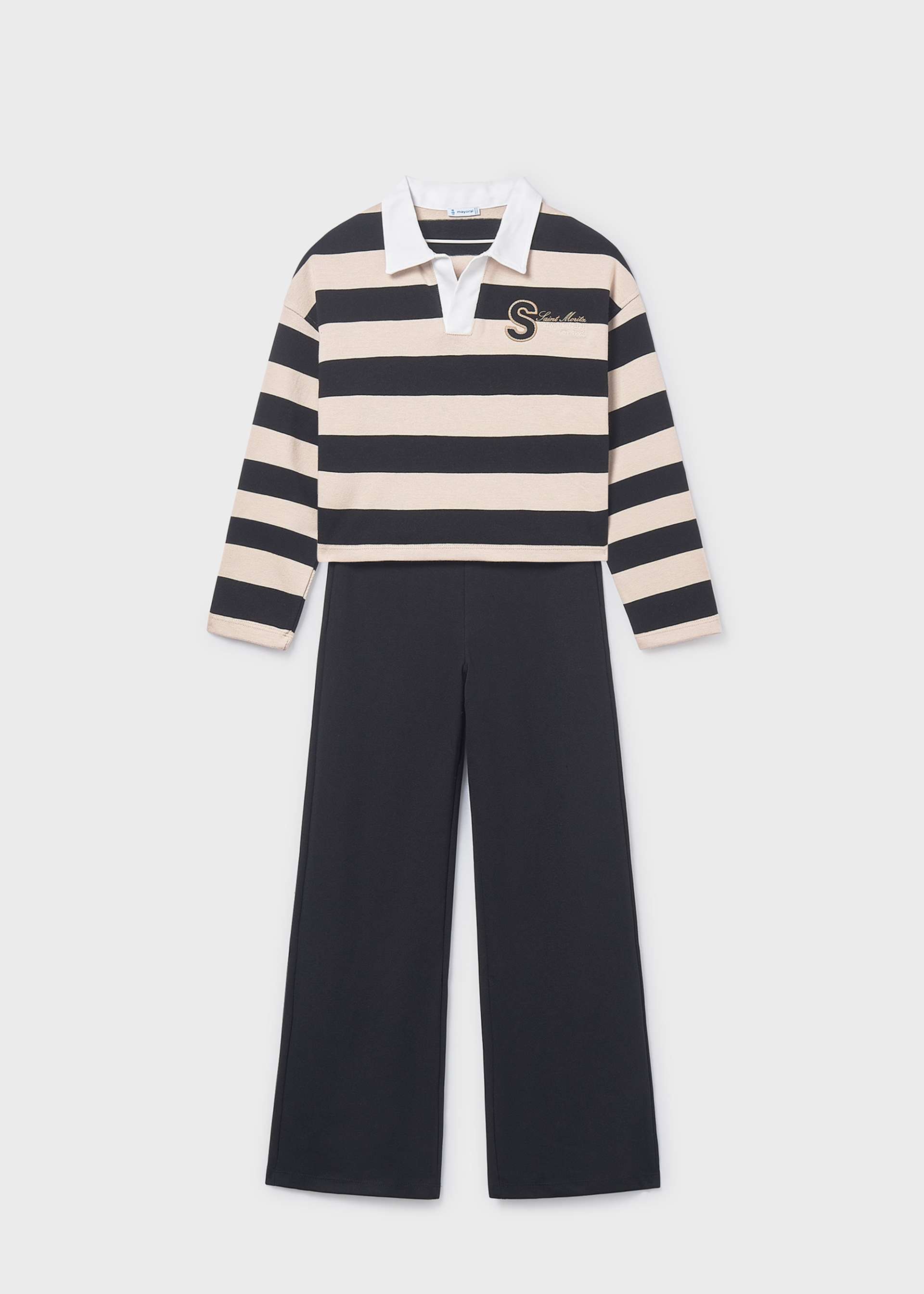 Ensemble pantalon et polo rayé fille