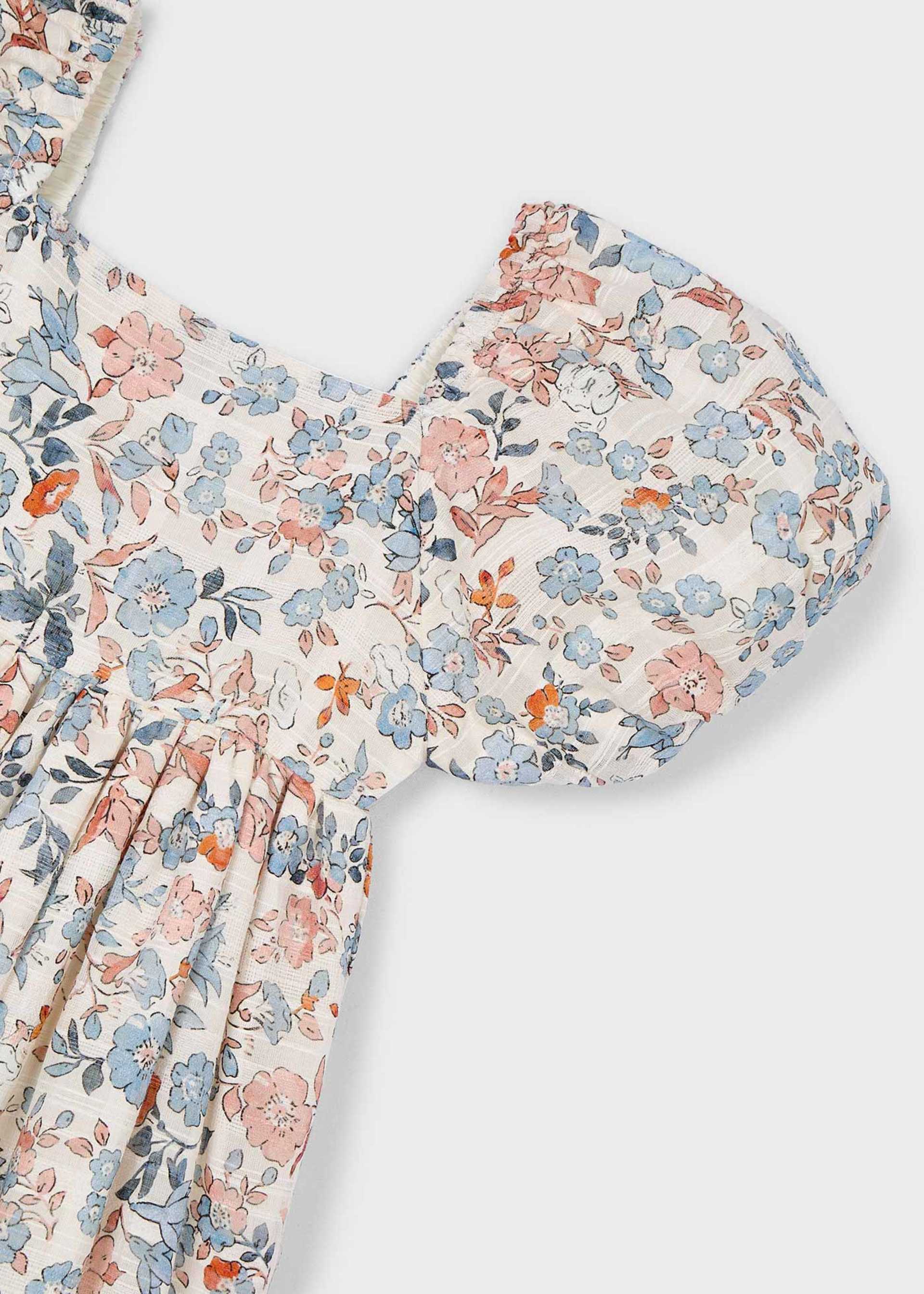 Vestido flores manga abalonada menina